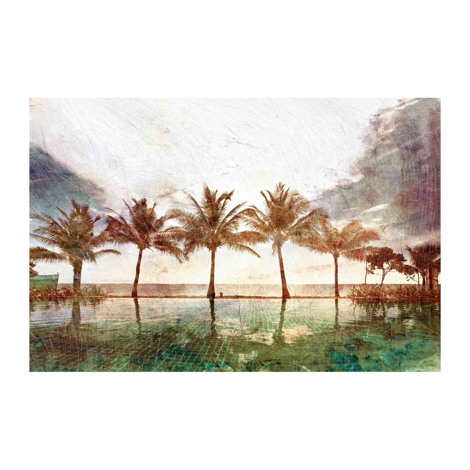 Vintage Tropical Palm Trees Poolside Wall Art
