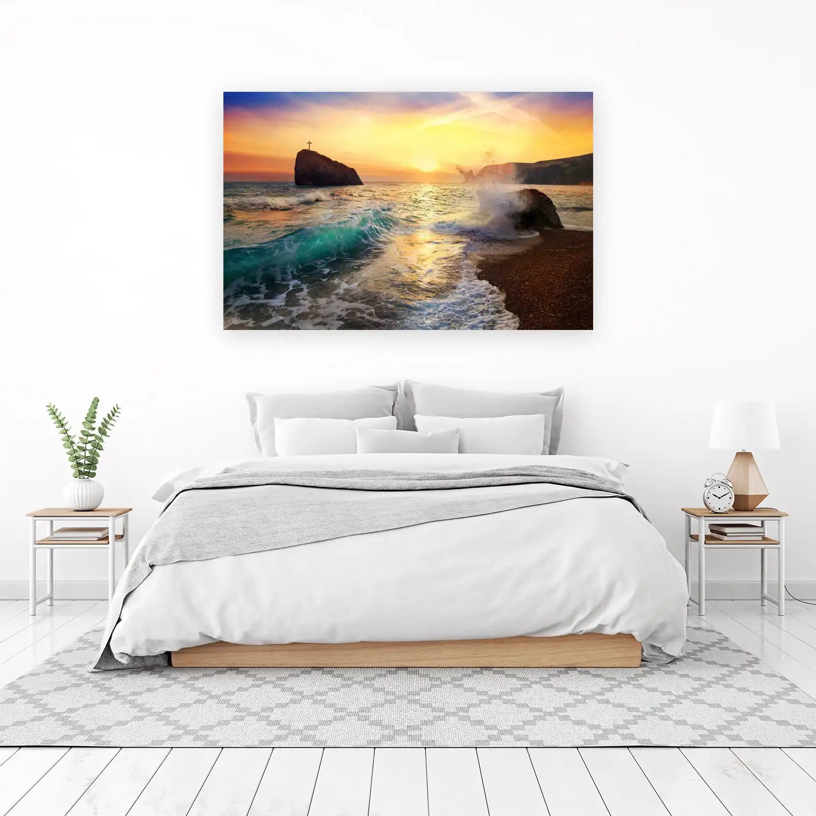 Serene Cross Sunset Beach Wall Art