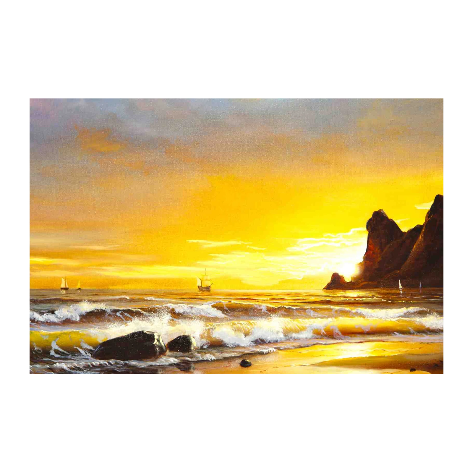 Golden Sunset Sailboat Beach Landscape Wall Art