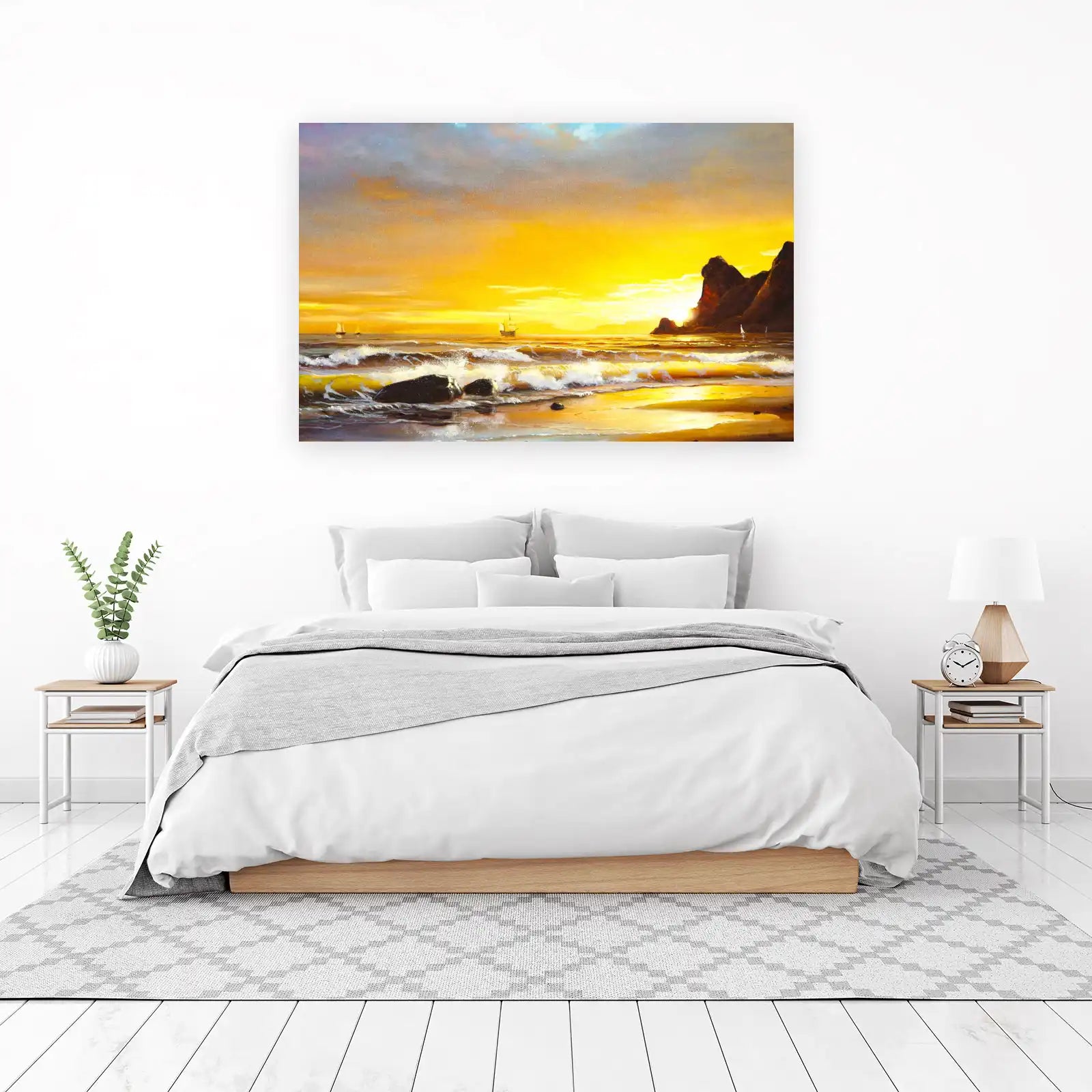 Golden Sunset Sailboat Beach Landscape Wall Art