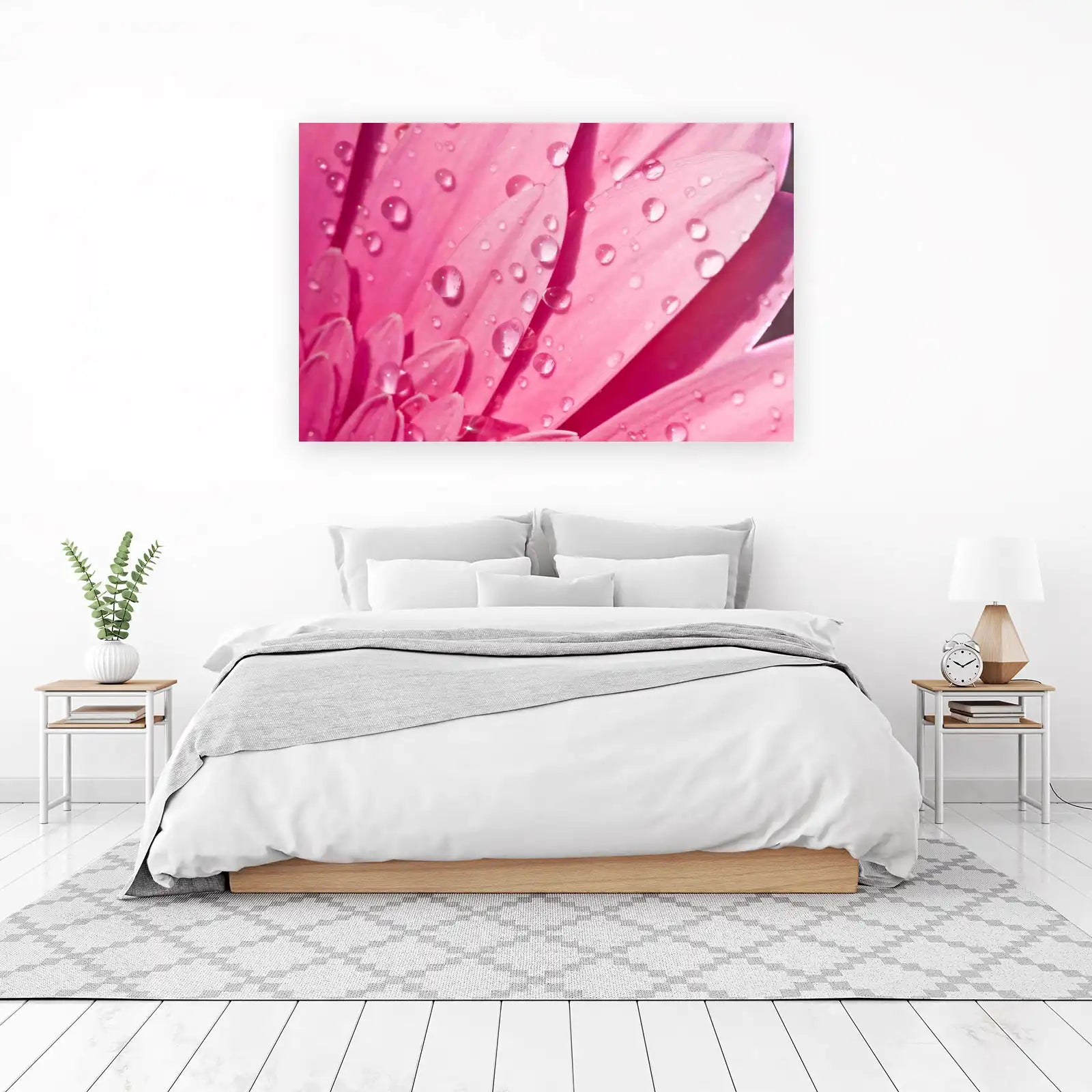 Vibrant Pink Daisy Dewdrops Wall Art