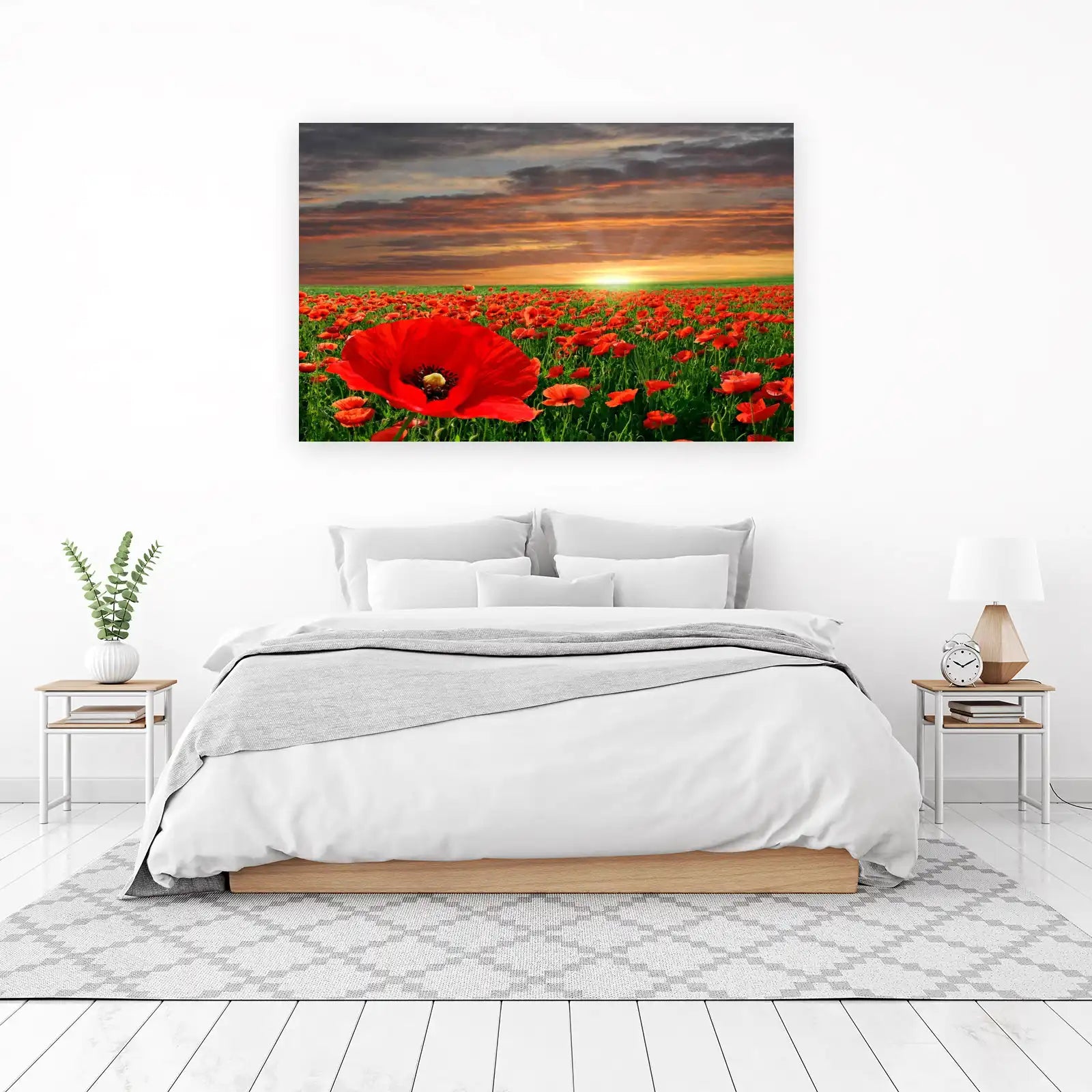Vibrant Red Poppy Field Sunset Wall Art