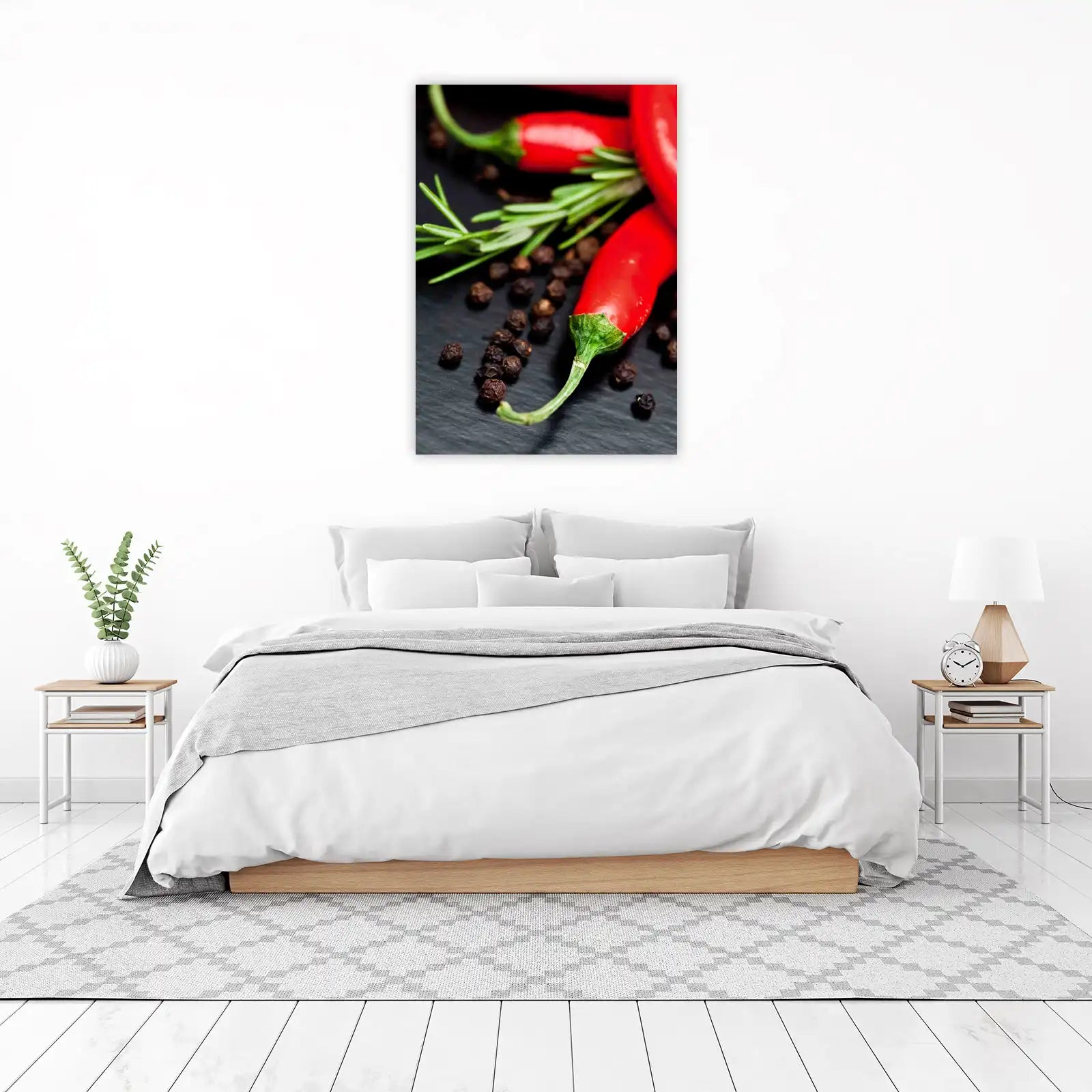 Vibrant Red Chili Pepper & Rosemary Wall Art