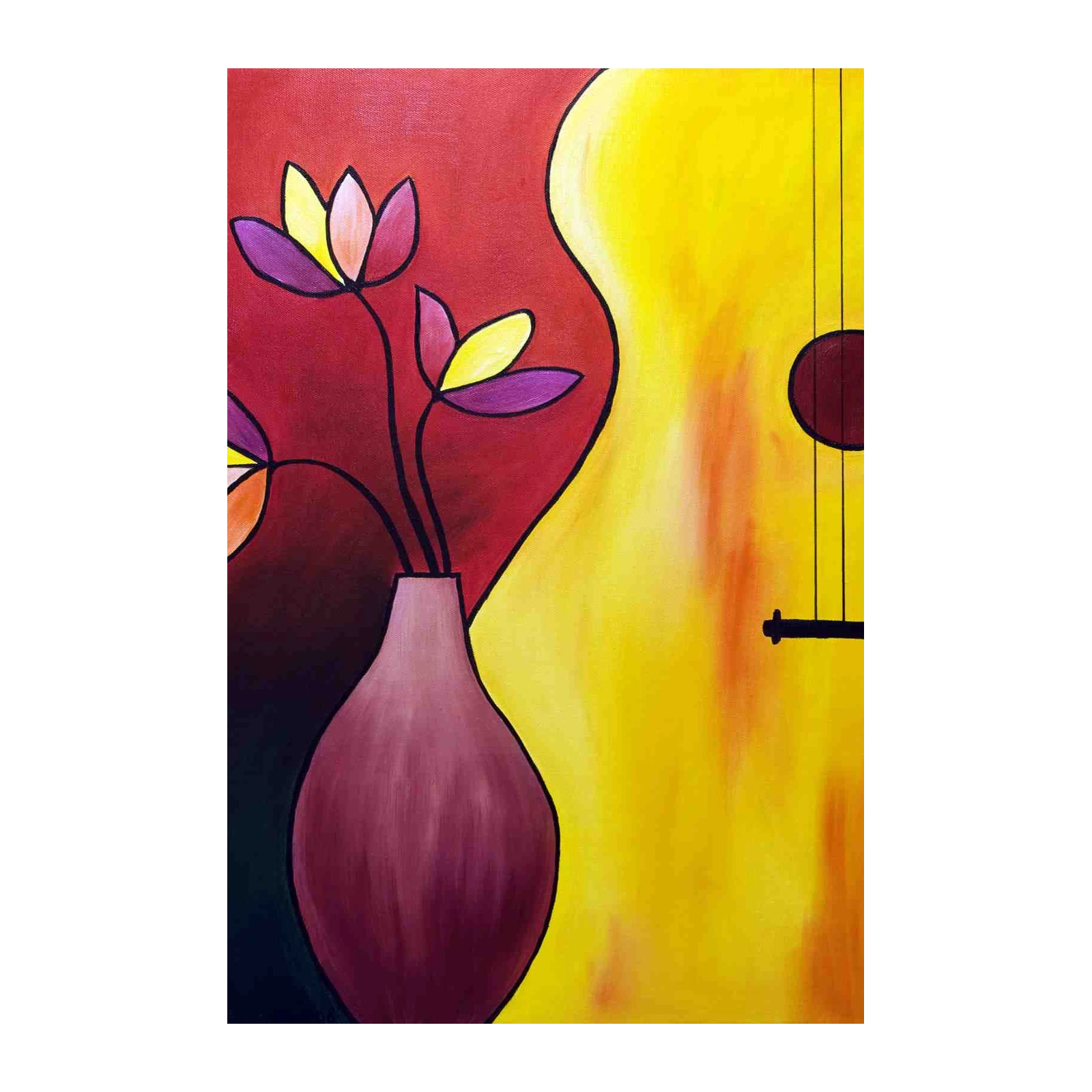 Vibrant Guitar & Flowers Wall Art