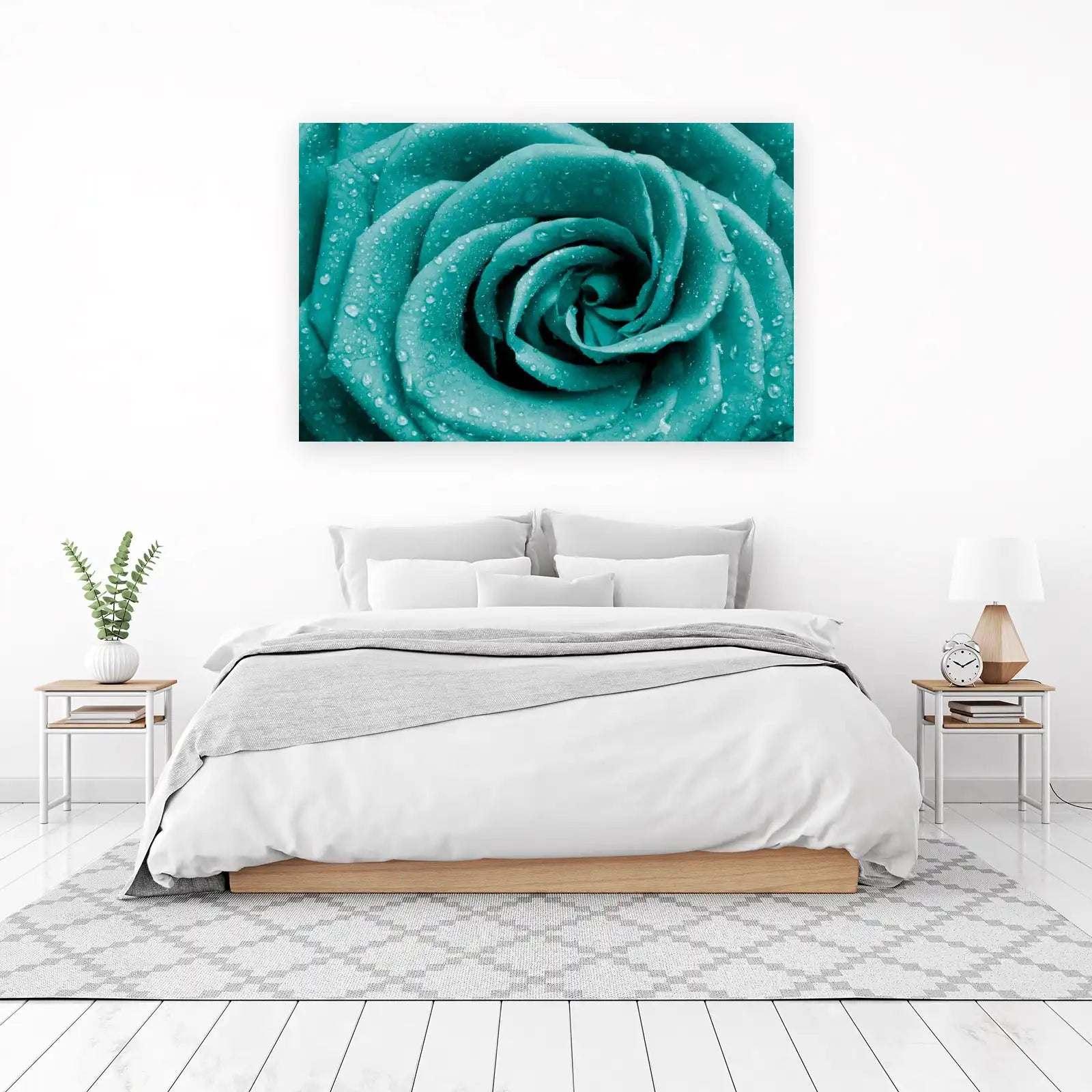 Teal Rose with Dewdrops Wall Art