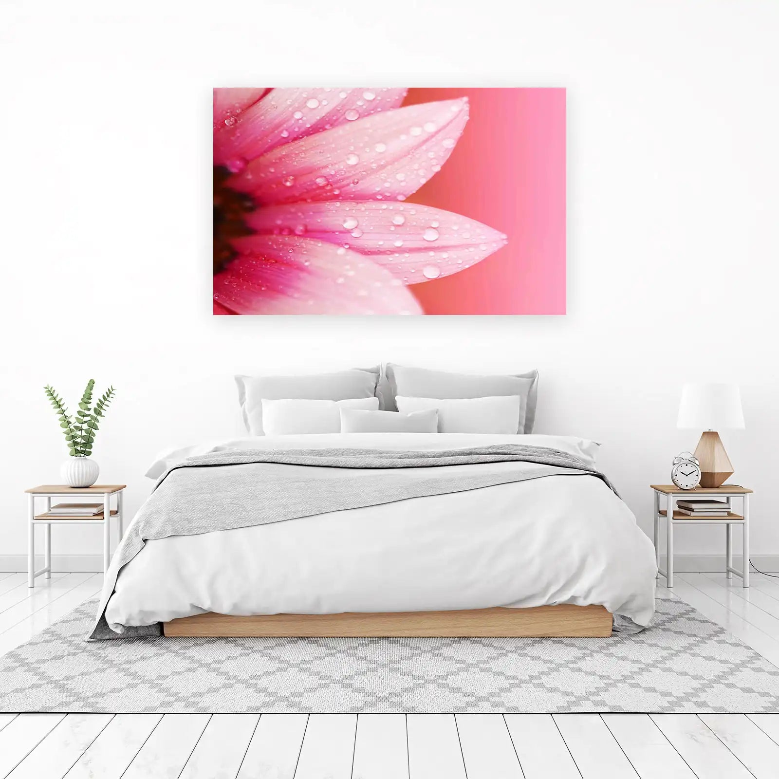 Pink Flower Dew Drops Wall Art for Serene Decor