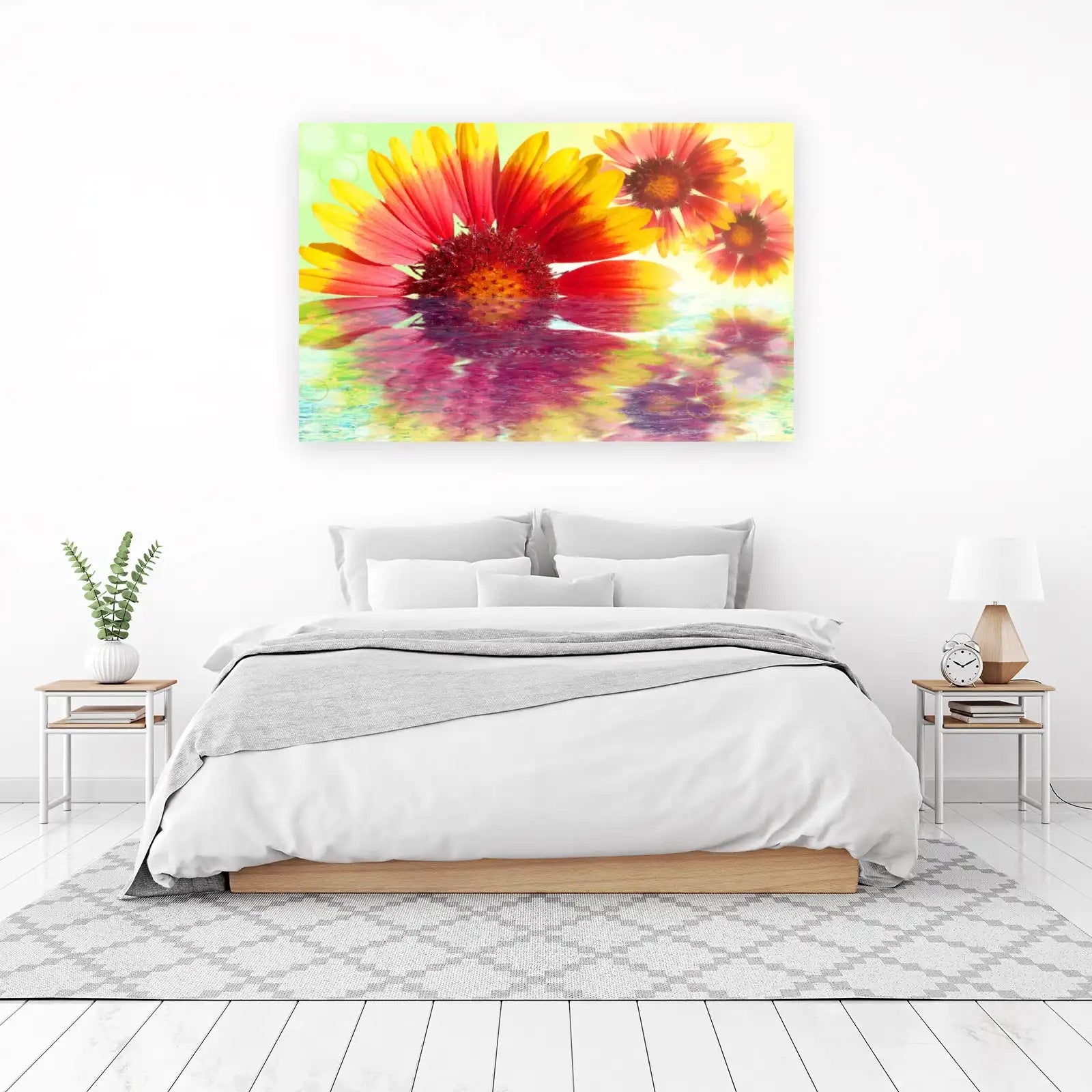 Vibrant Red Yellow Flower Reflection Wall Art