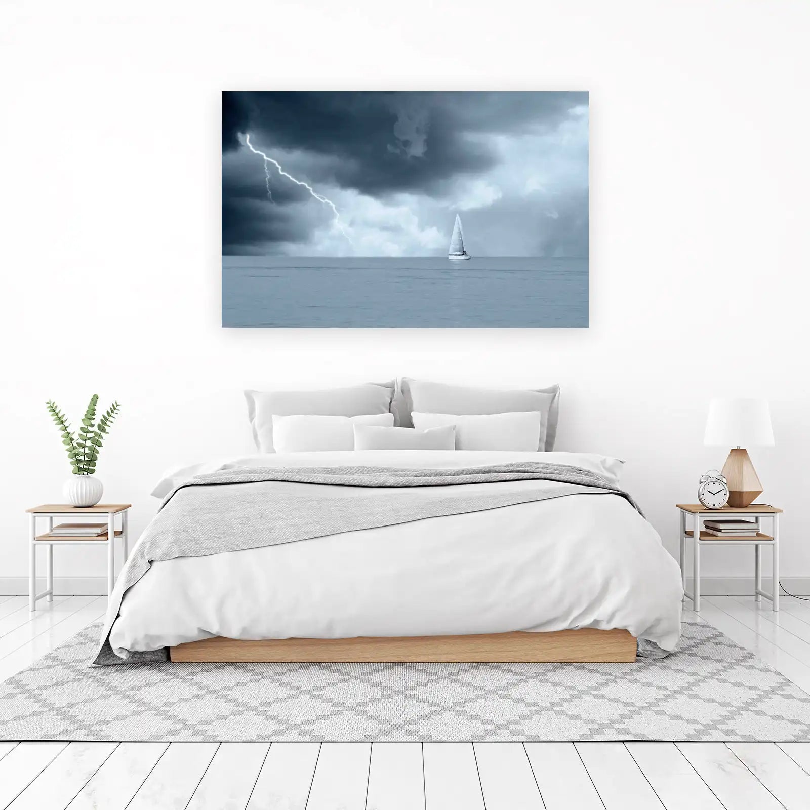 Sailboat in Storm Lightning Wall Art