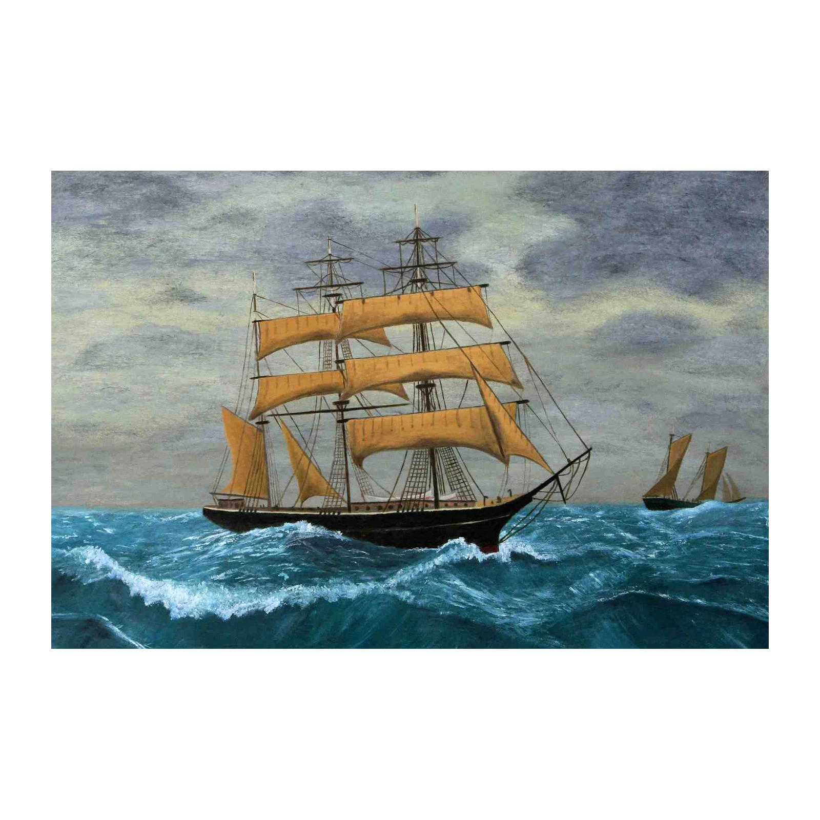 Vintage Tall Ship Sailing Rough Seas Wall Art