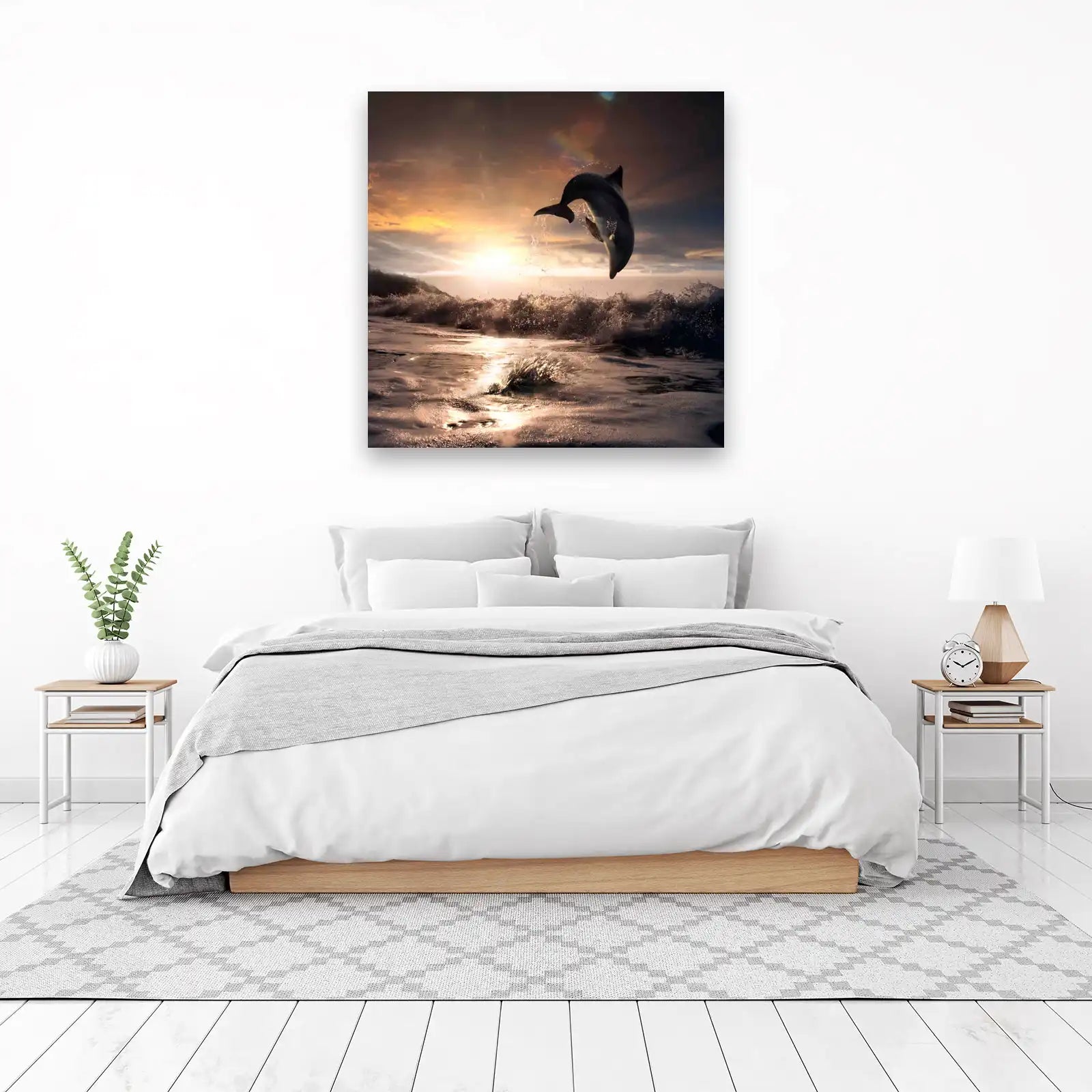 Dolphin Leap Sunset Ocean Wall Art