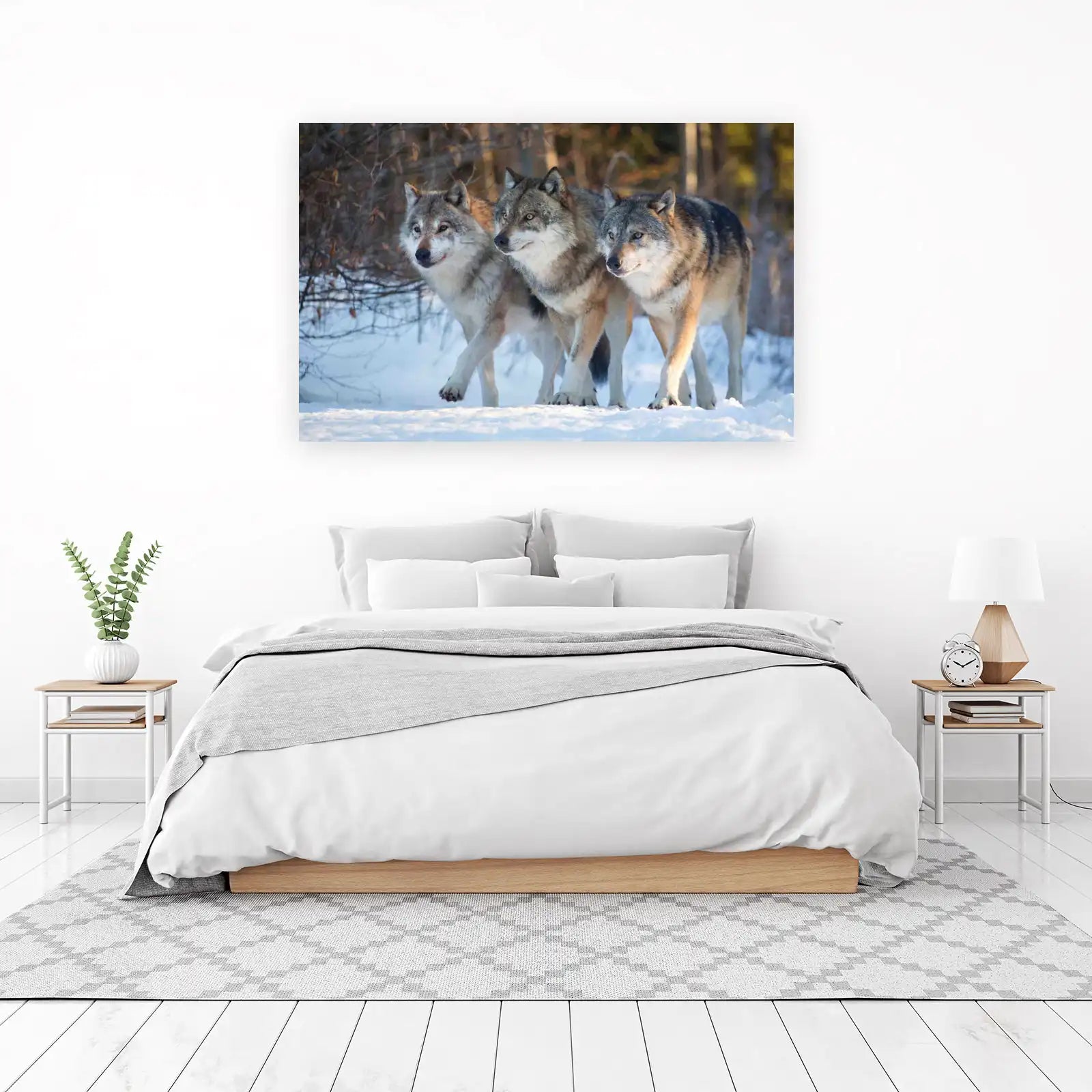 Majestic Wolf Trio Winter Scene Wall Art