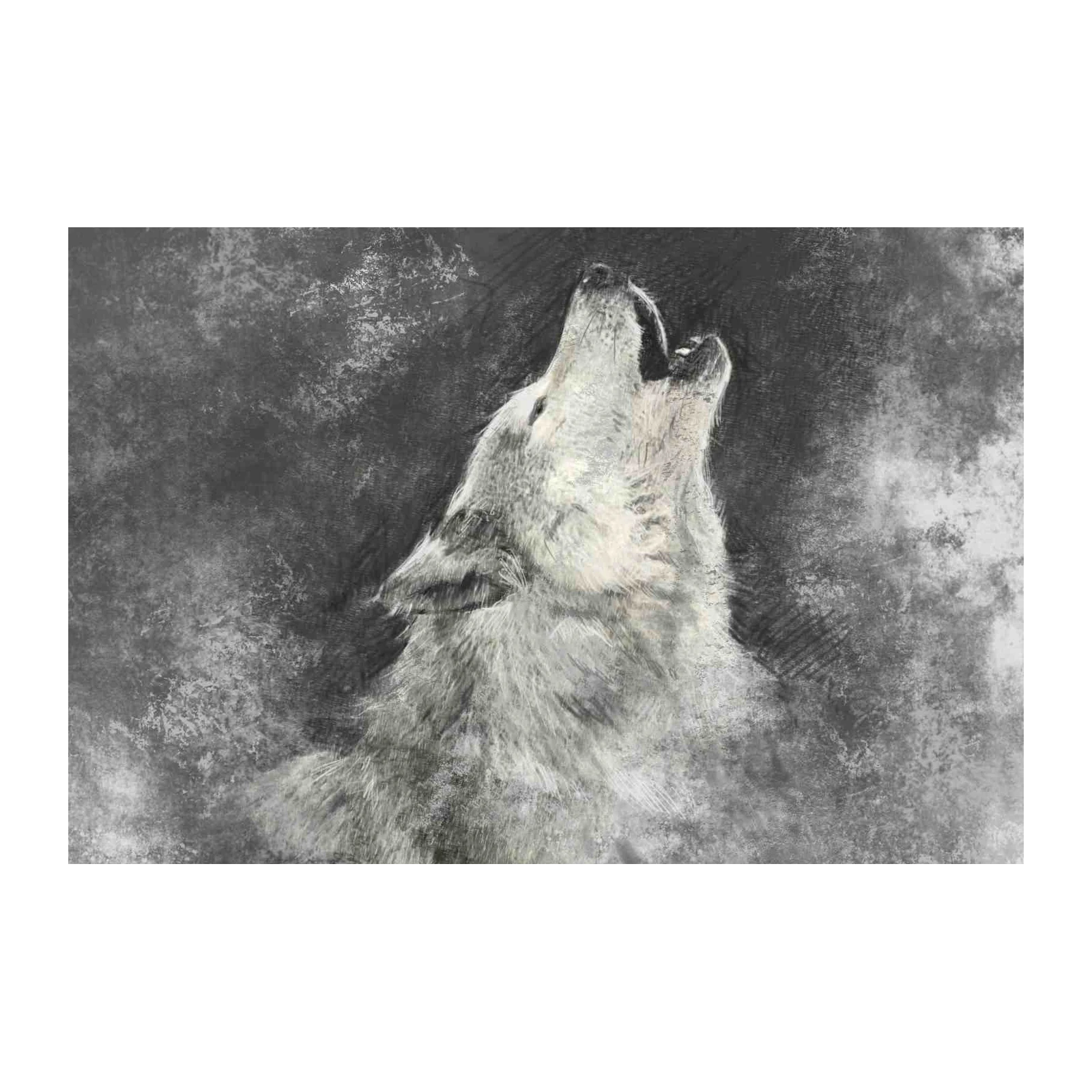 Majestic Wolf Howling Charcoal Art Wall Art