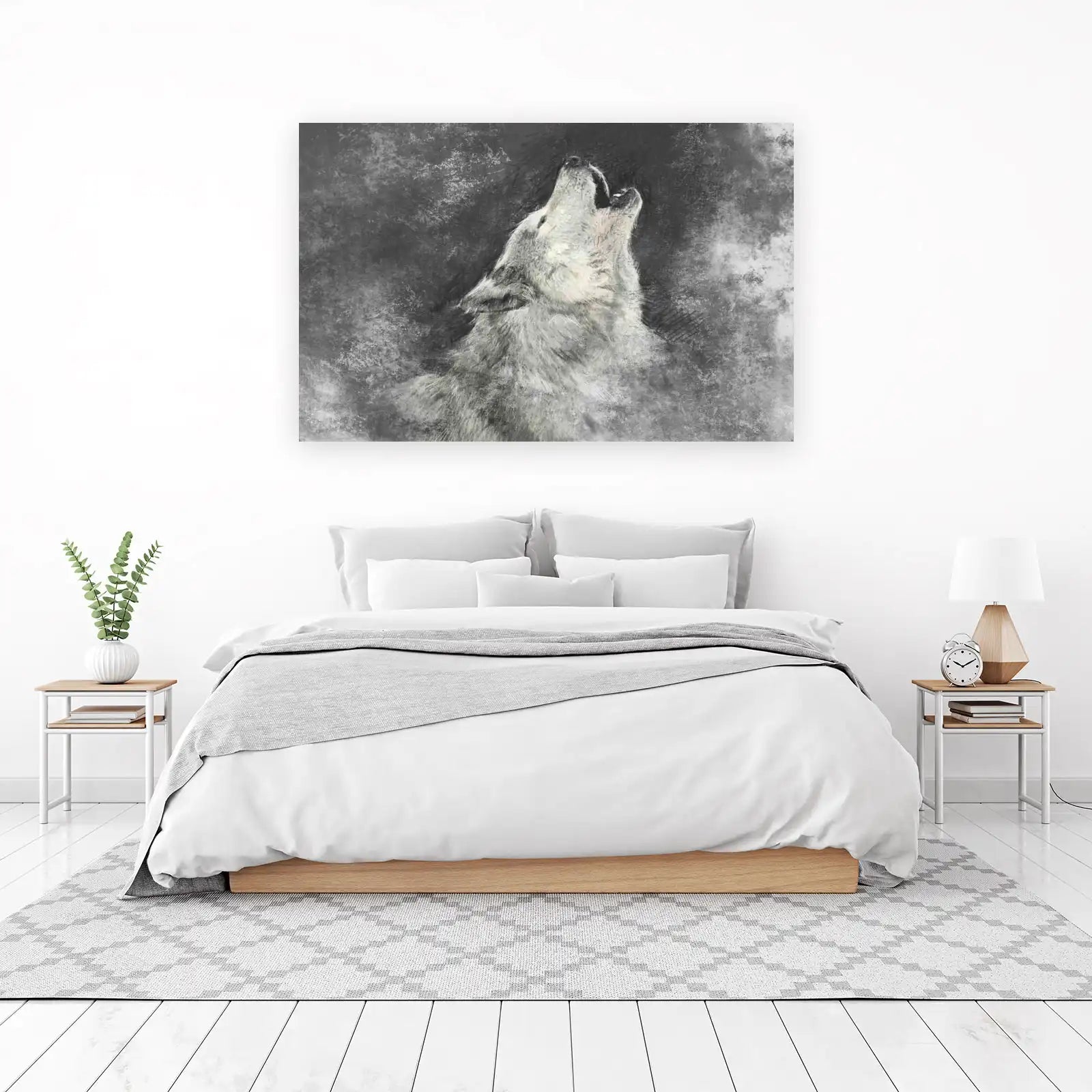 Majestic Wolf Howling Charcoal Art Wall Art