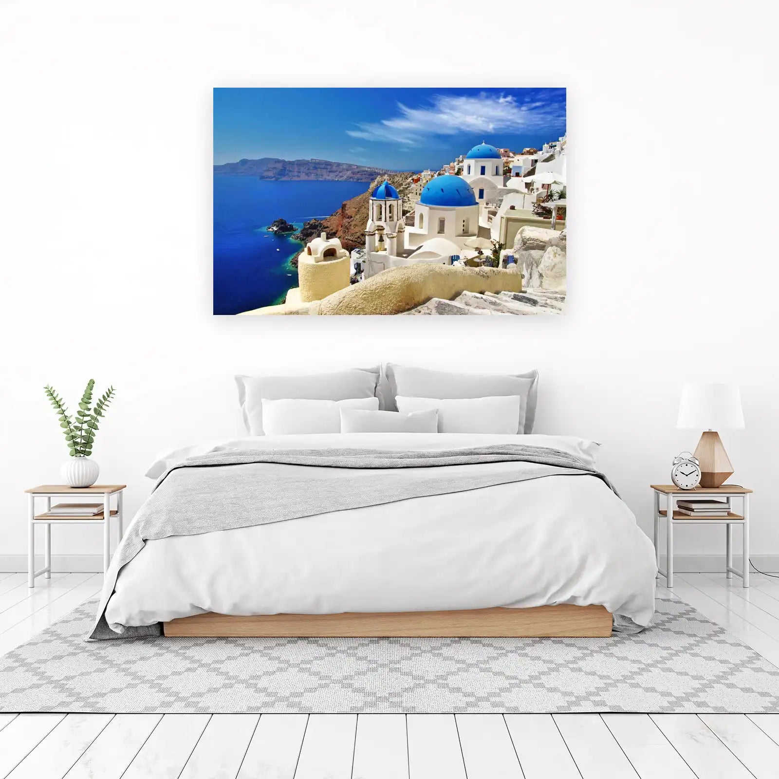 Santorini Blue Dome Village Wall Art