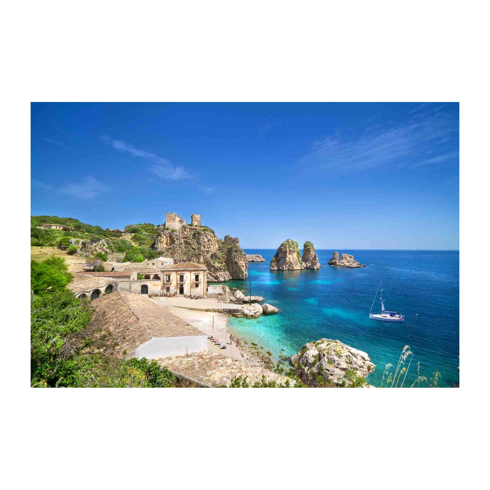 Coastal Sicily Seascape Sailboat Wall Art