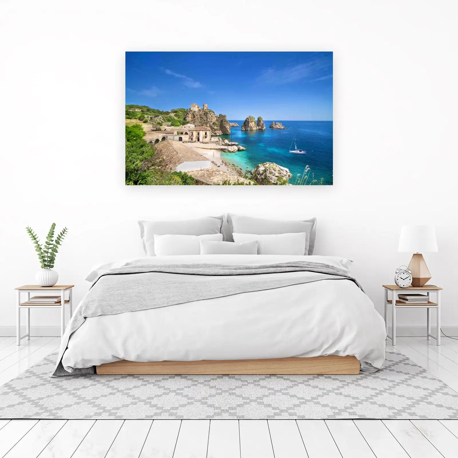 Coastal Sicily Seascape Sailboat Wall Art