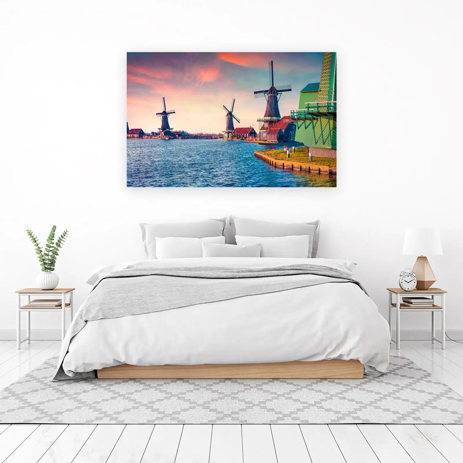 Scenic Dutch Windmills Sunset Wall Art