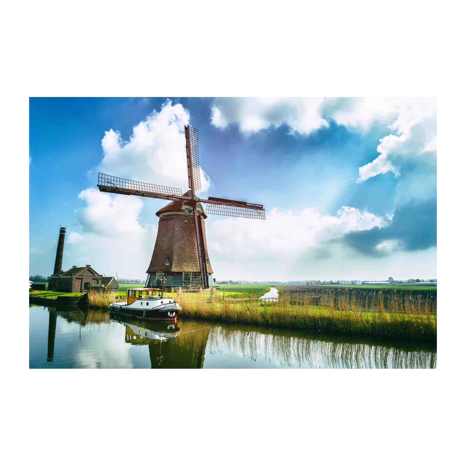 Iconic Dutch Windmill & Canal Landscape Wall Art