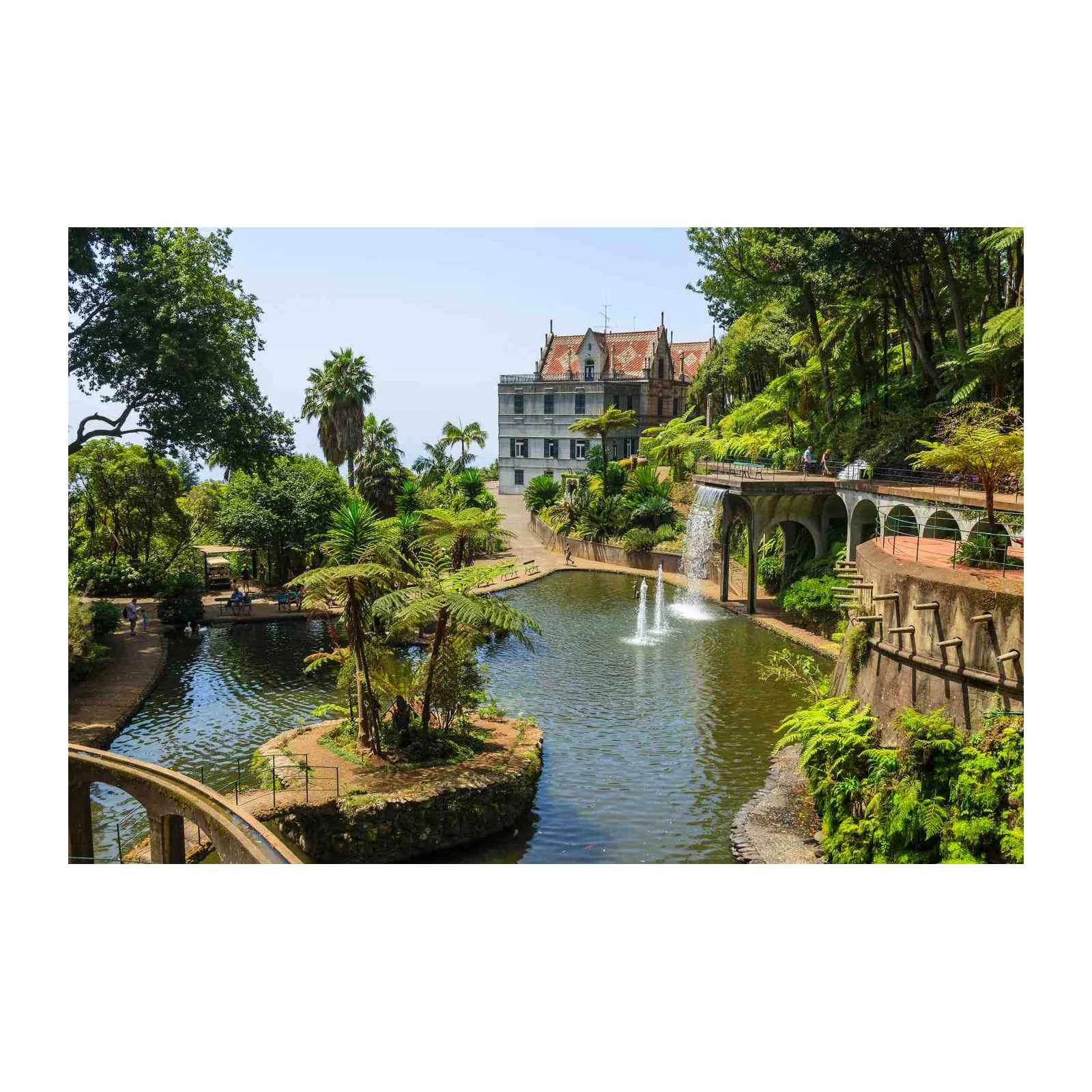 Tranquil Botanical Garden Waterfall Wall Art
