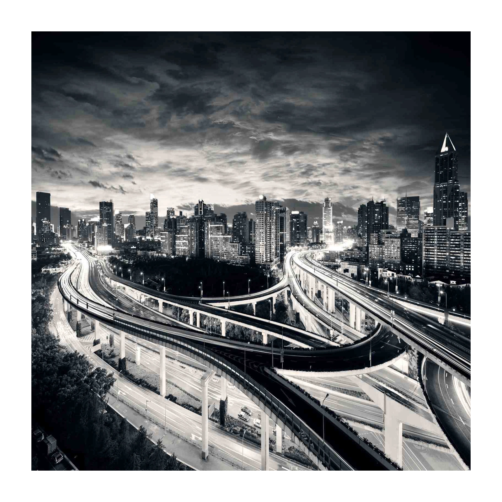 Urban Highway Symphony B&W Wall Art