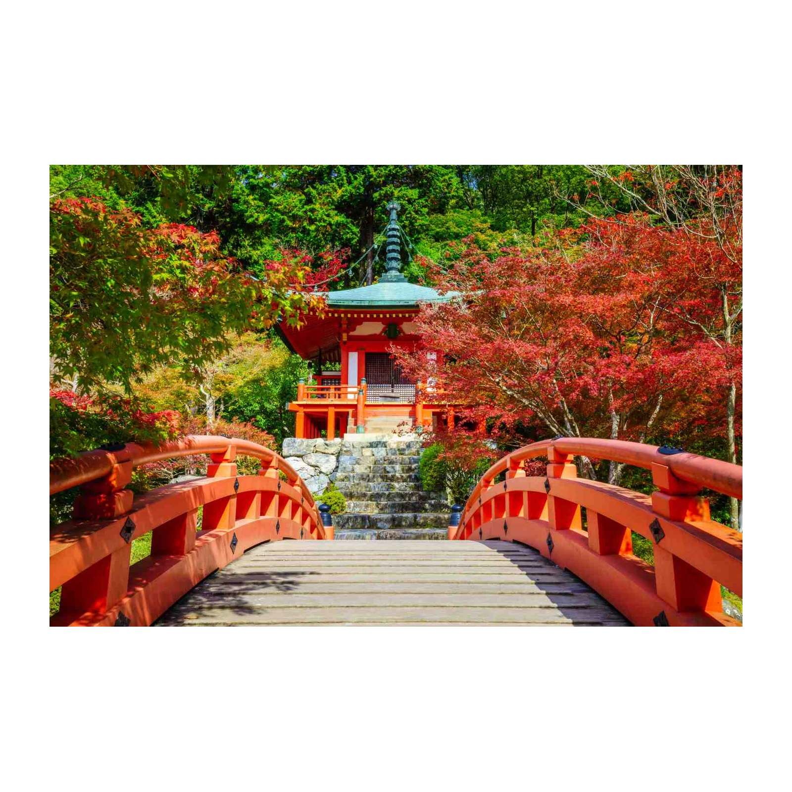 Vibrant Japanese Pagoda & Bridge Wall Art