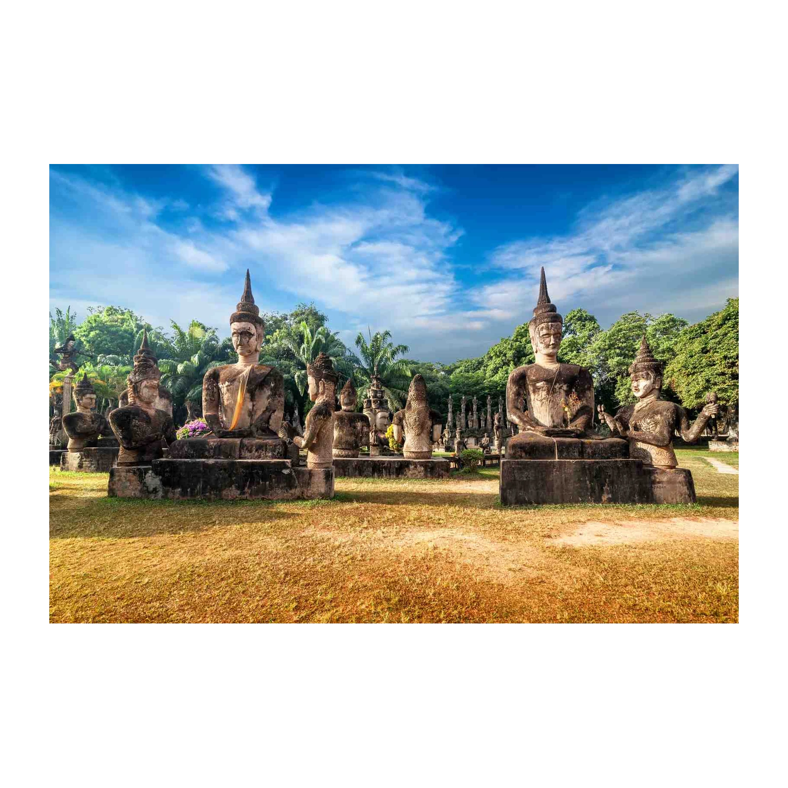 Serene Buddha Statues Landscape Wall Art