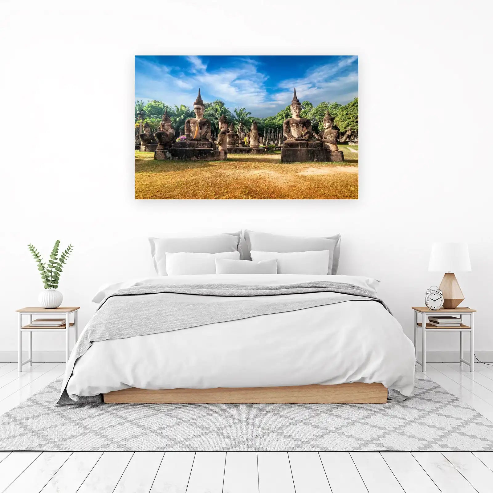 Serene Buddha Statues Landscape Wall Art