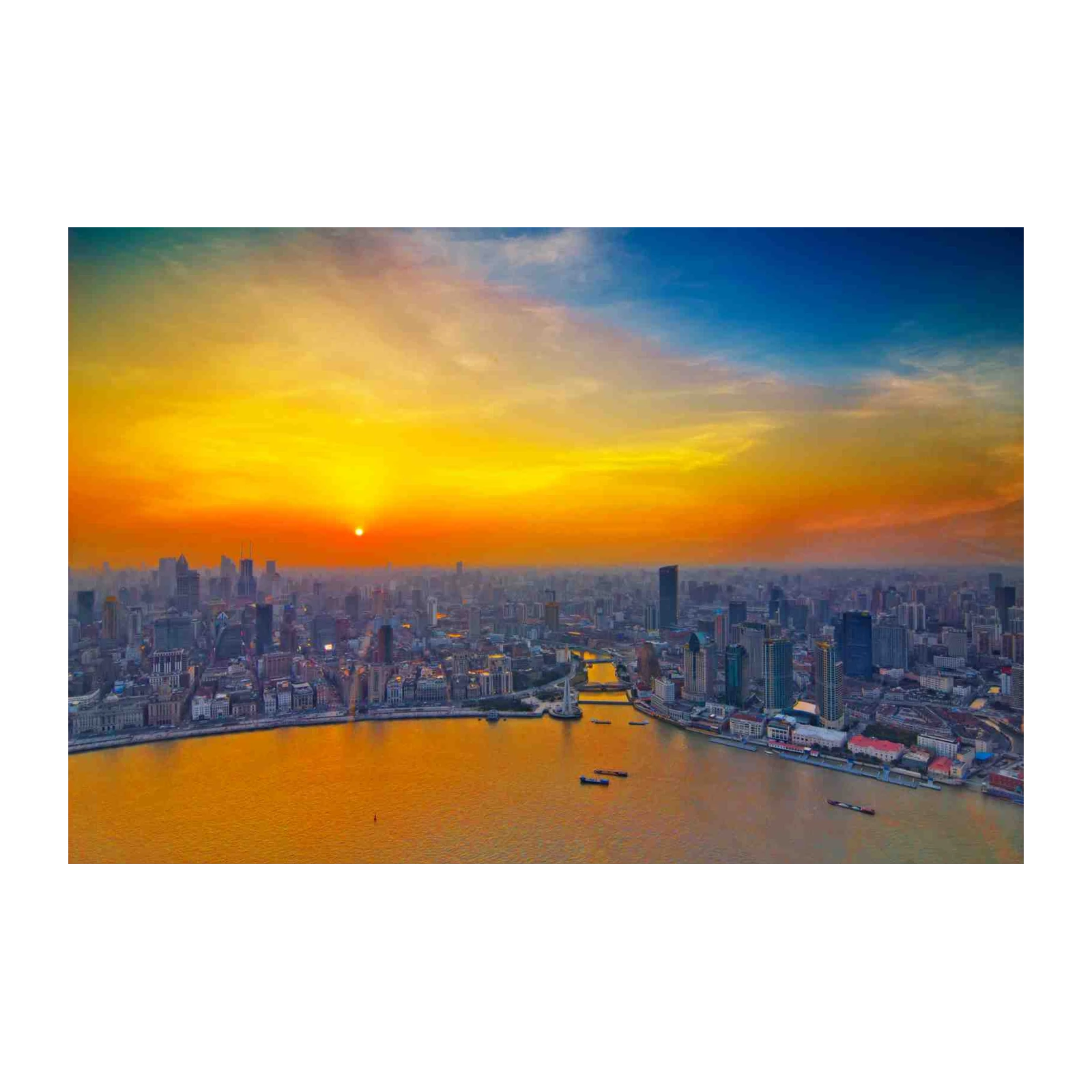 Golden Shanghai Skyline Sunset Wall Art