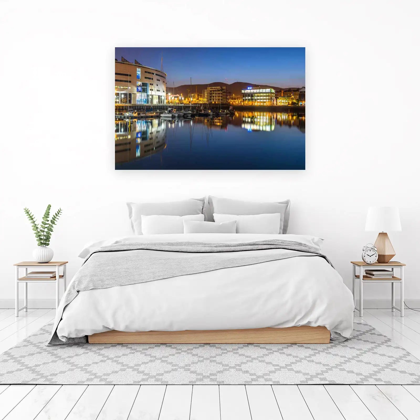 Modern City Harbor Night View Wall Art