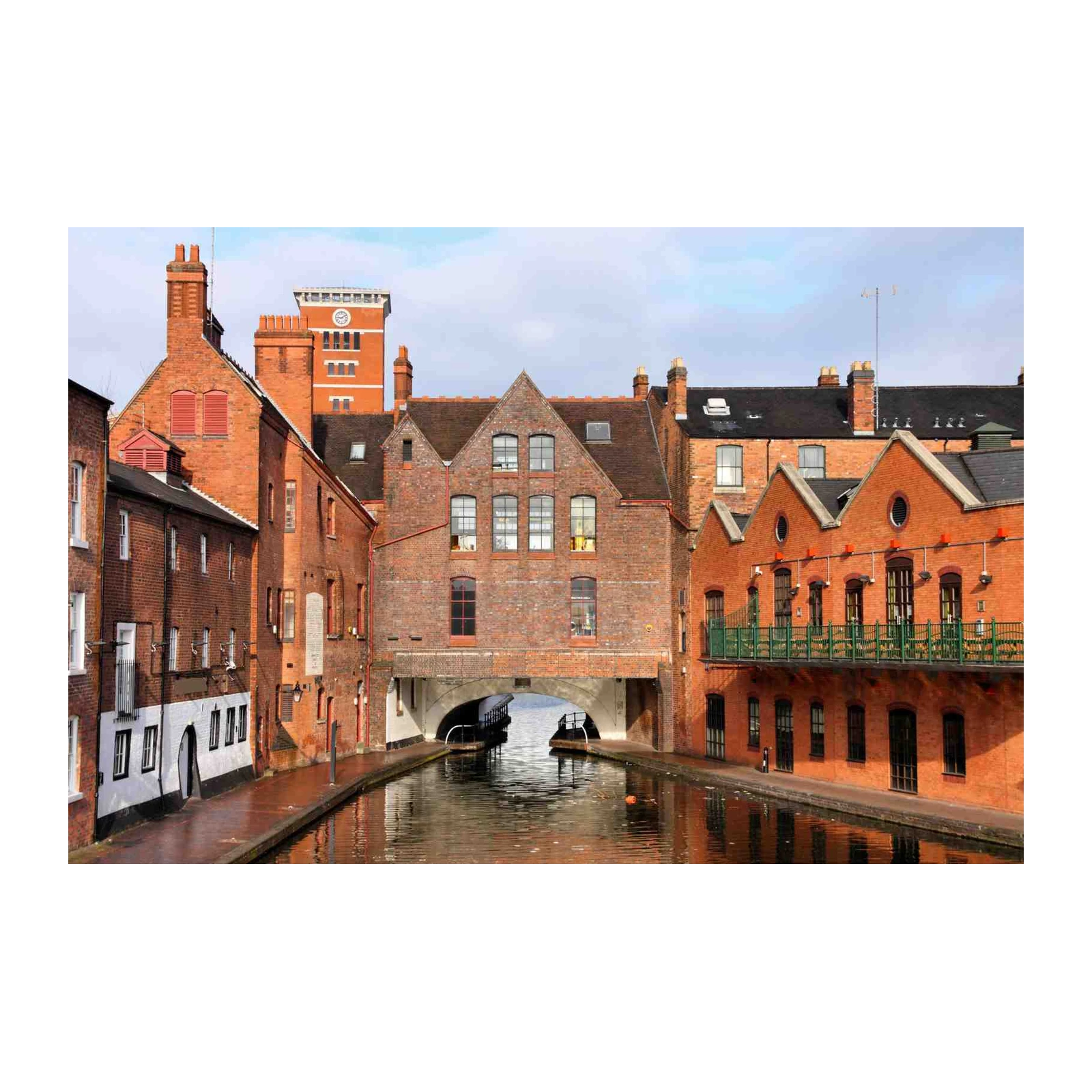 Urban Canal View Brick Building Wall Art