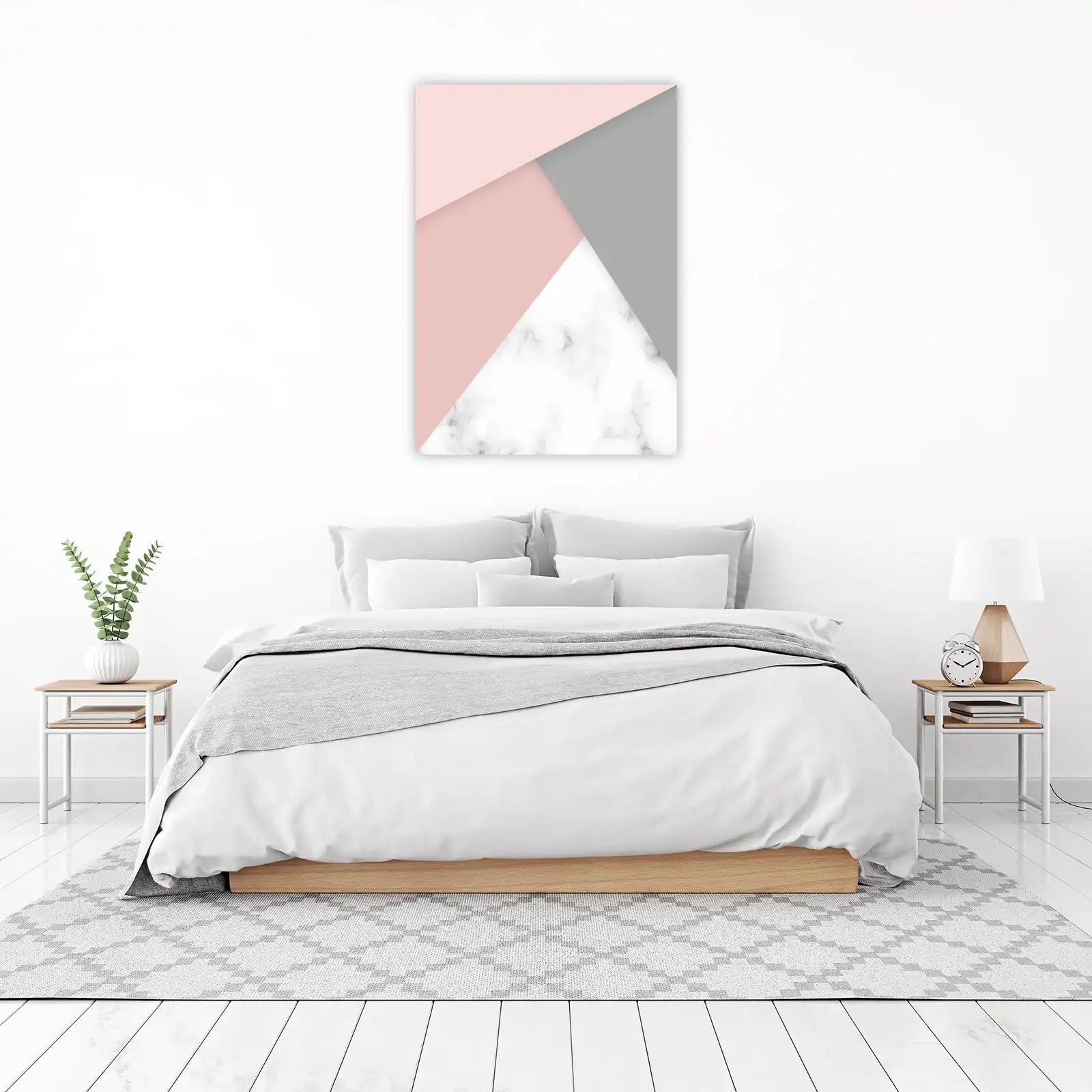Chic Geometric Pink Gray Marble Wall Art