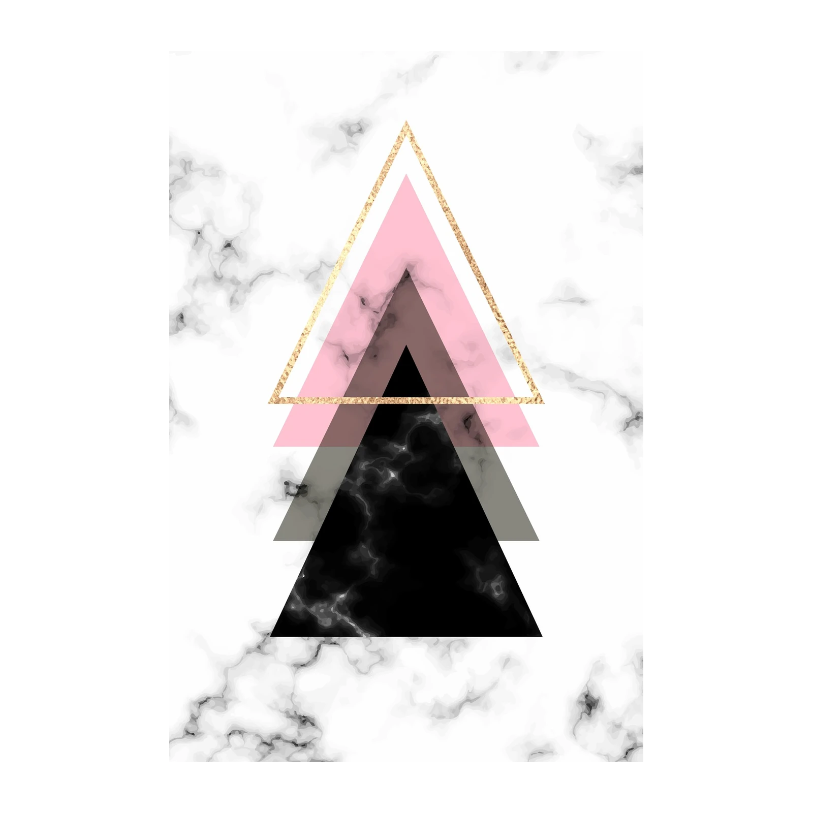 Geometric Marble Pink Black Gold Triangles Wall Art
