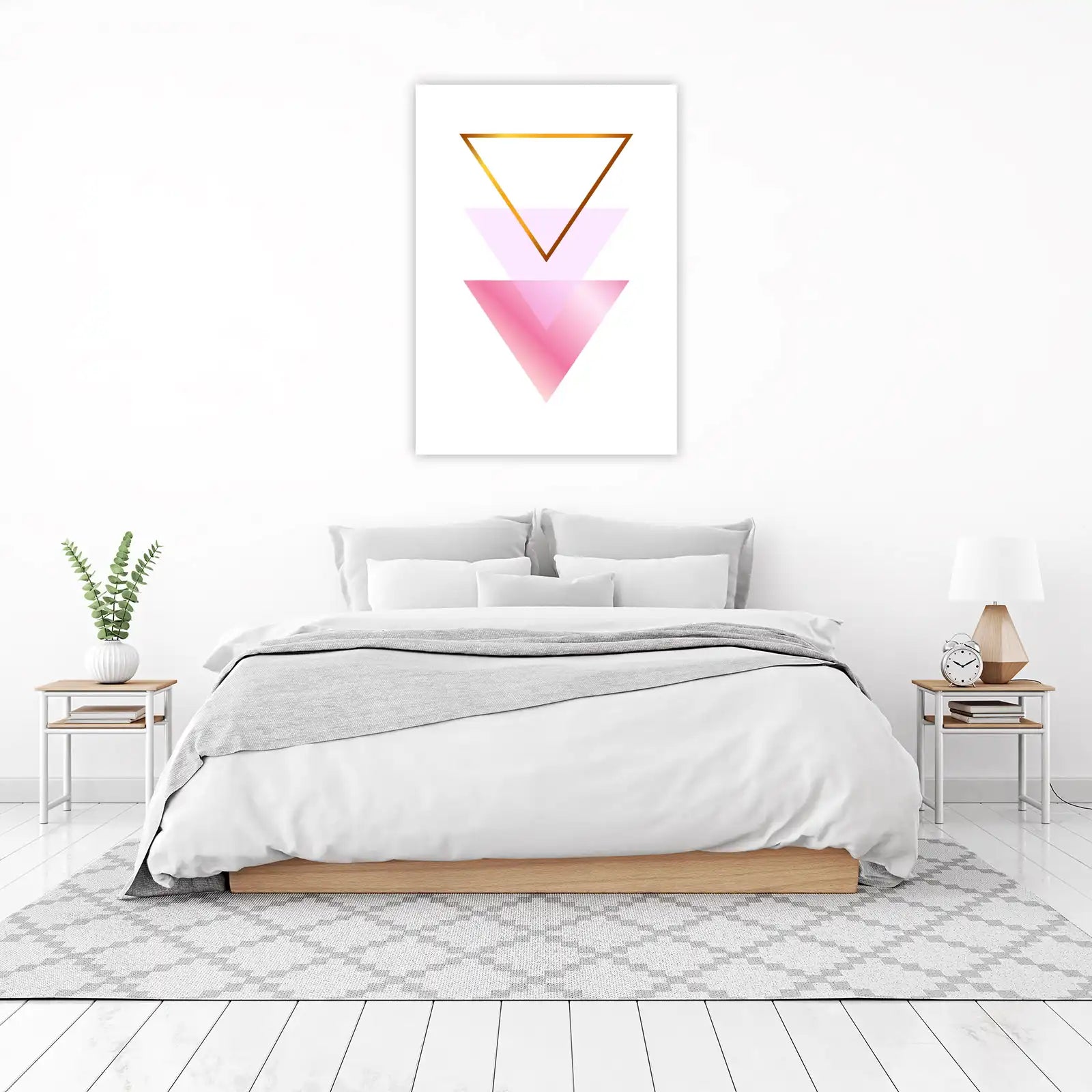 Modern Geometric Gold Pink Triangles Wall Art