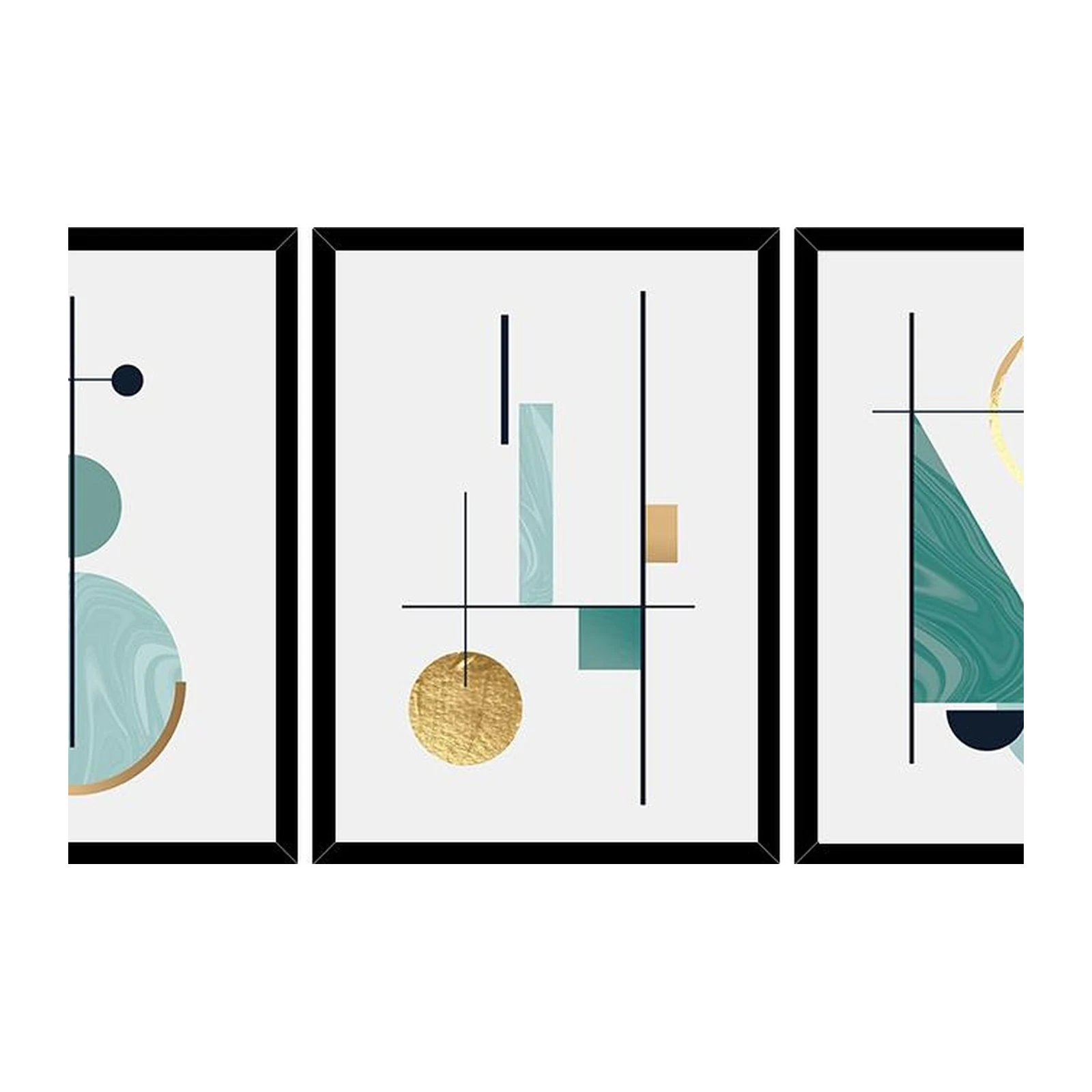 Abstract Geometric Teal Gold Set Wall Art
