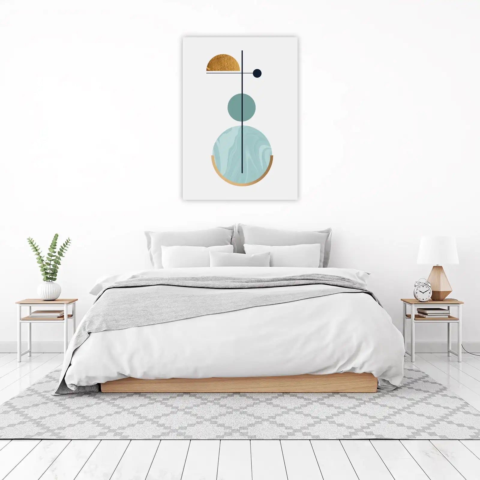 Abstract Gold & Teal Geometric Harmony Wall Art