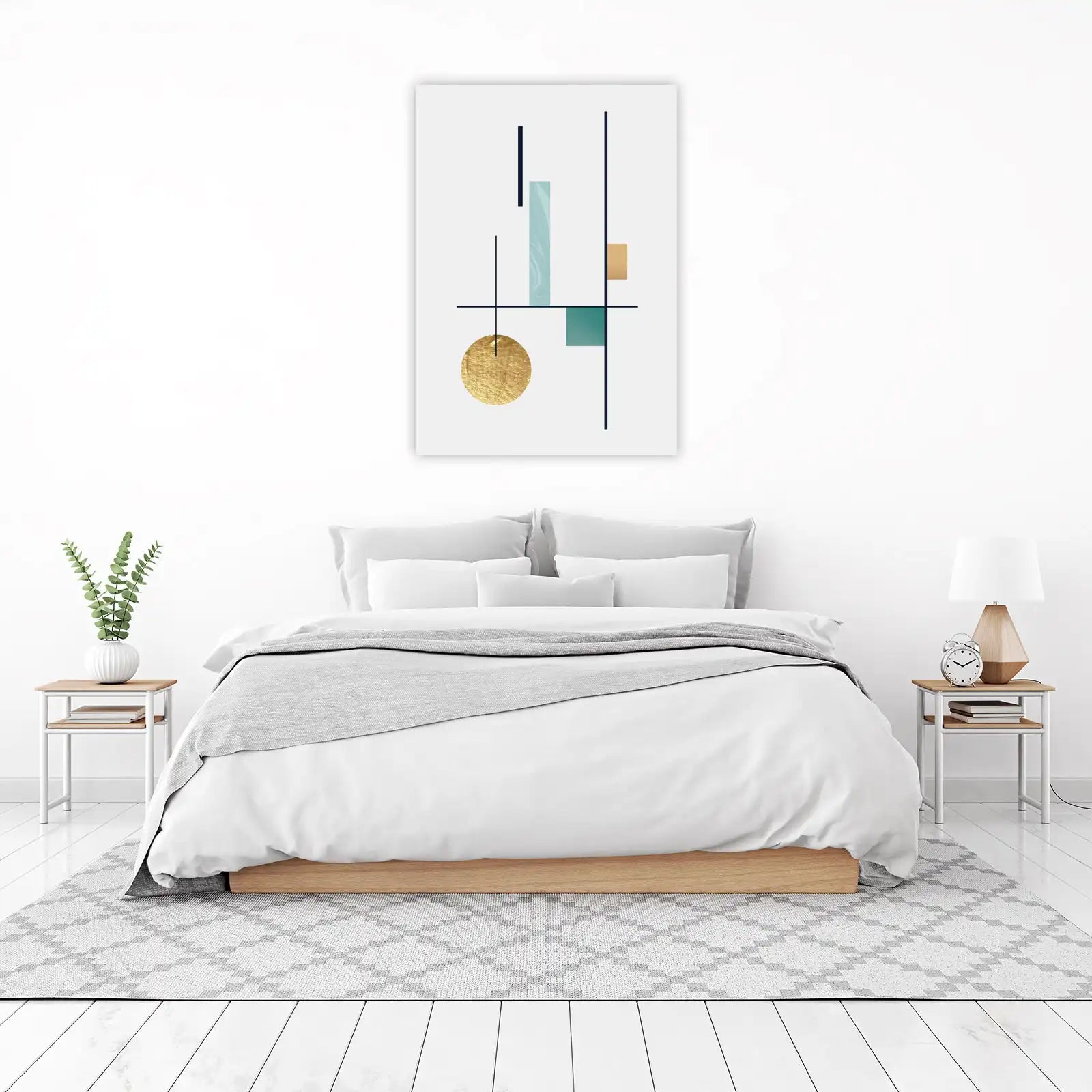 Abstract Geometric Gold & Teal Wall Art