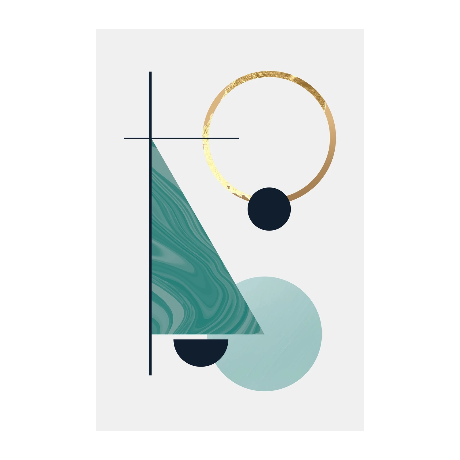 Modern Teal Gold Geometric Abstract Wall Art