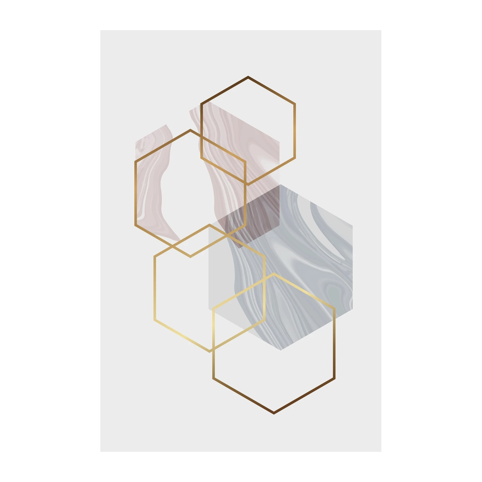Geometric Marble Hexagon Gold Wall Art