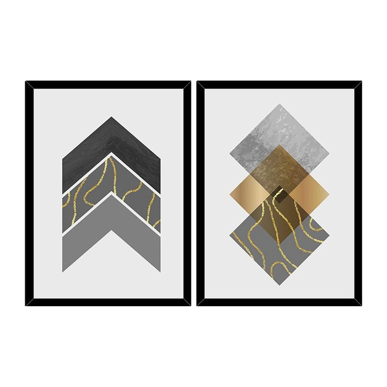 Geometric Gold & Grey Abstract Triangles Wall Art