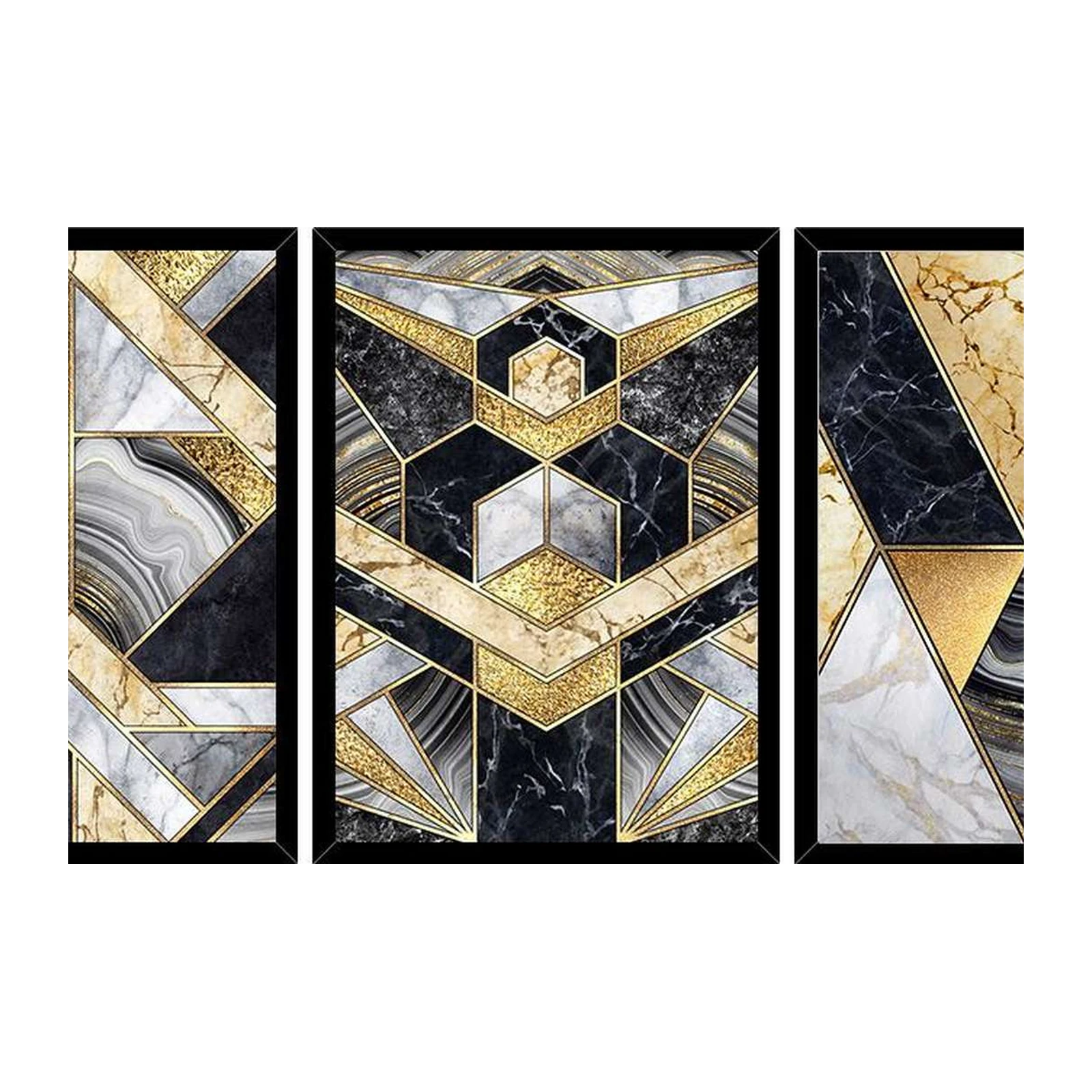 Geometric Luxury Marble & Gold Triangles Wall Art
