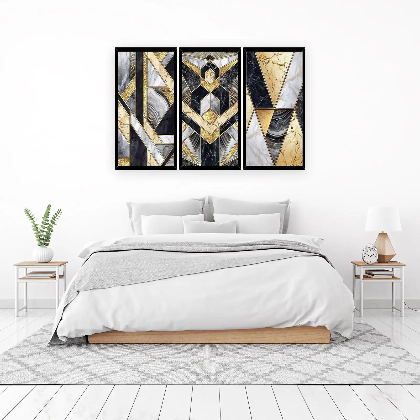 Geometric Luxury Marble & Gold Triangles Wall Art
