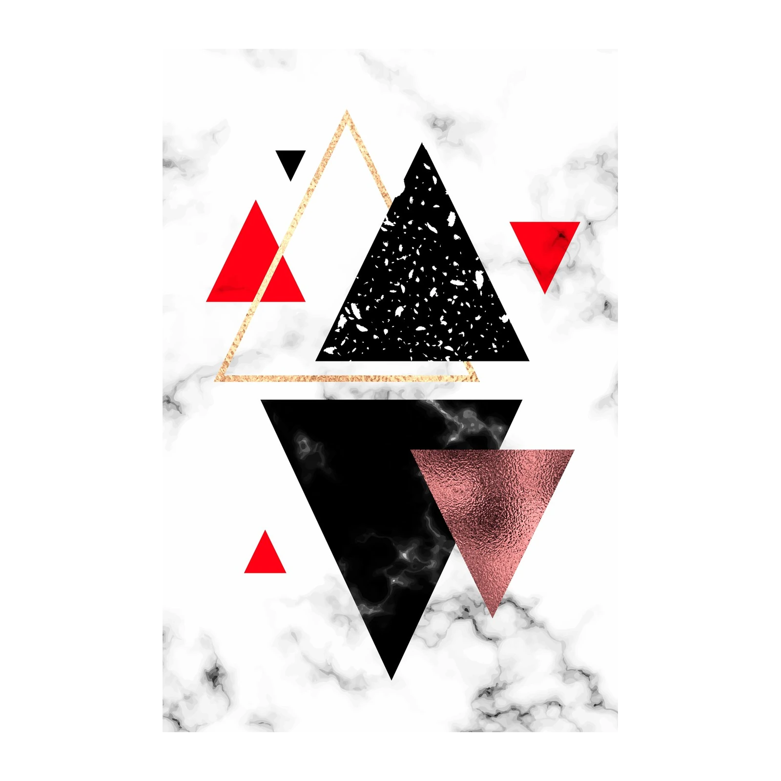 Modern Geometric Marble Red Gold Wall Art