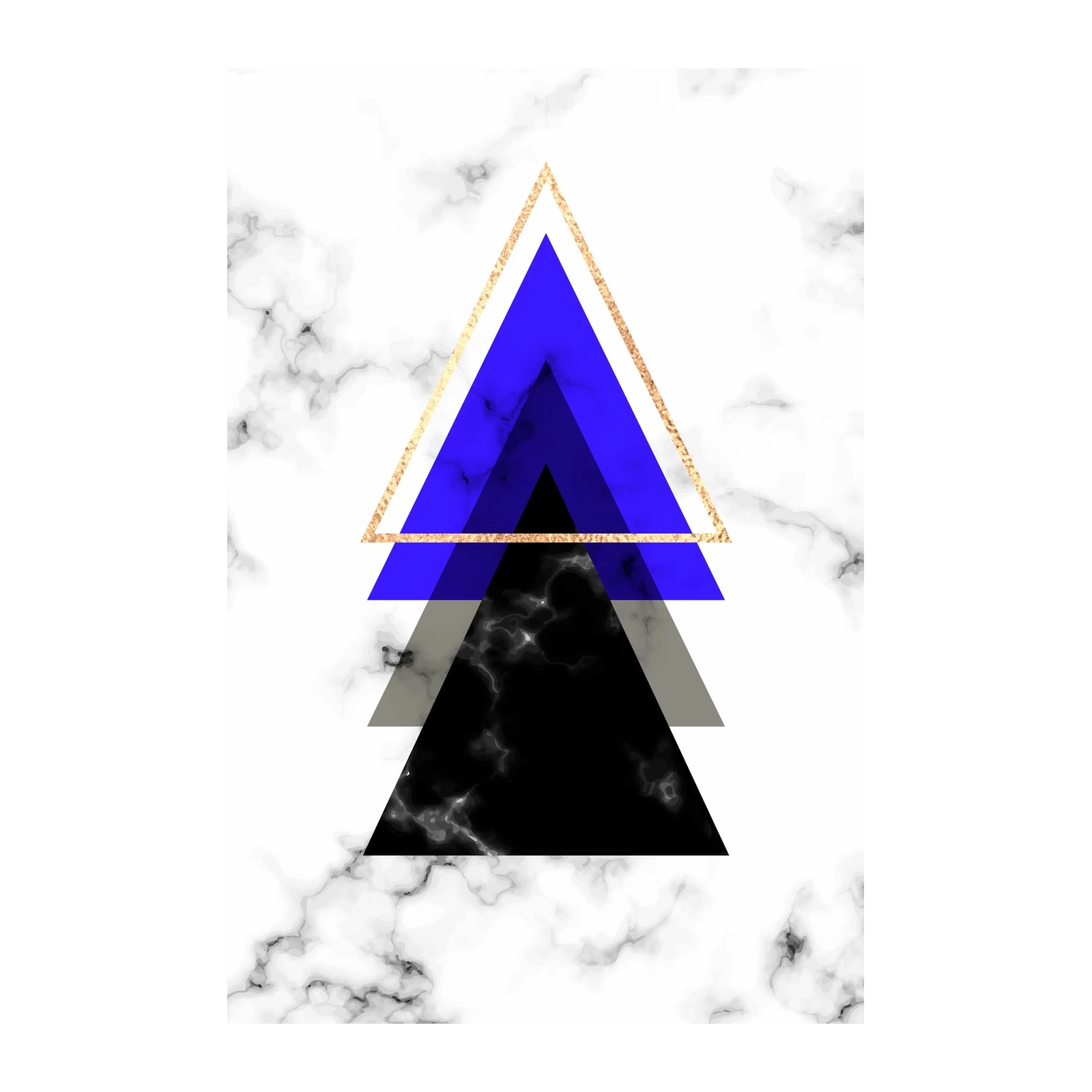 Geometric Blue & Gold Triangles Marble Wall Art