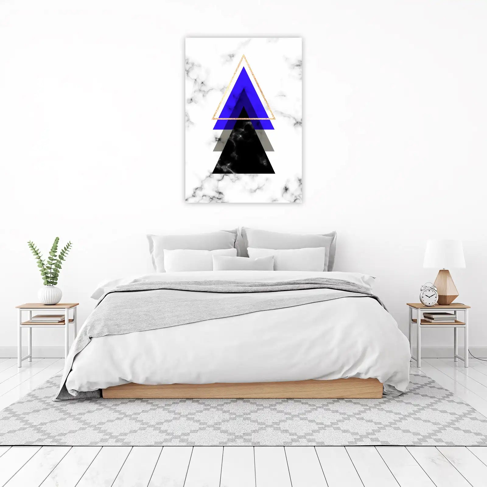 Geometric Blue & Gold Triangles Marble Wall Art