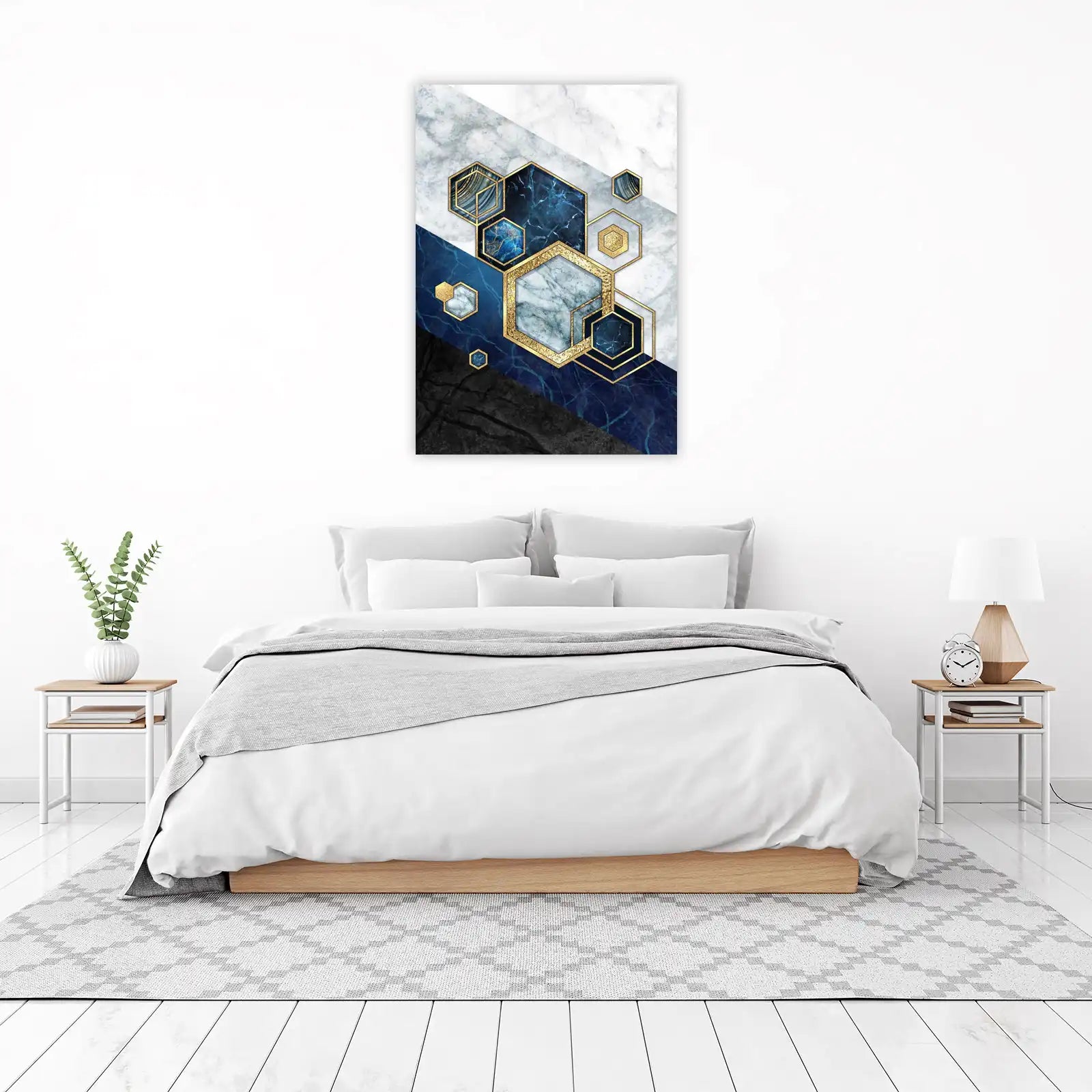 Blue Hexagon Marble Gold Wall Art