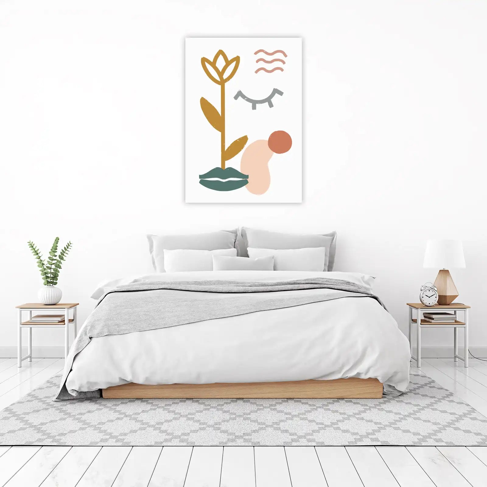 Boho Abstract Face & Flower Wall Art