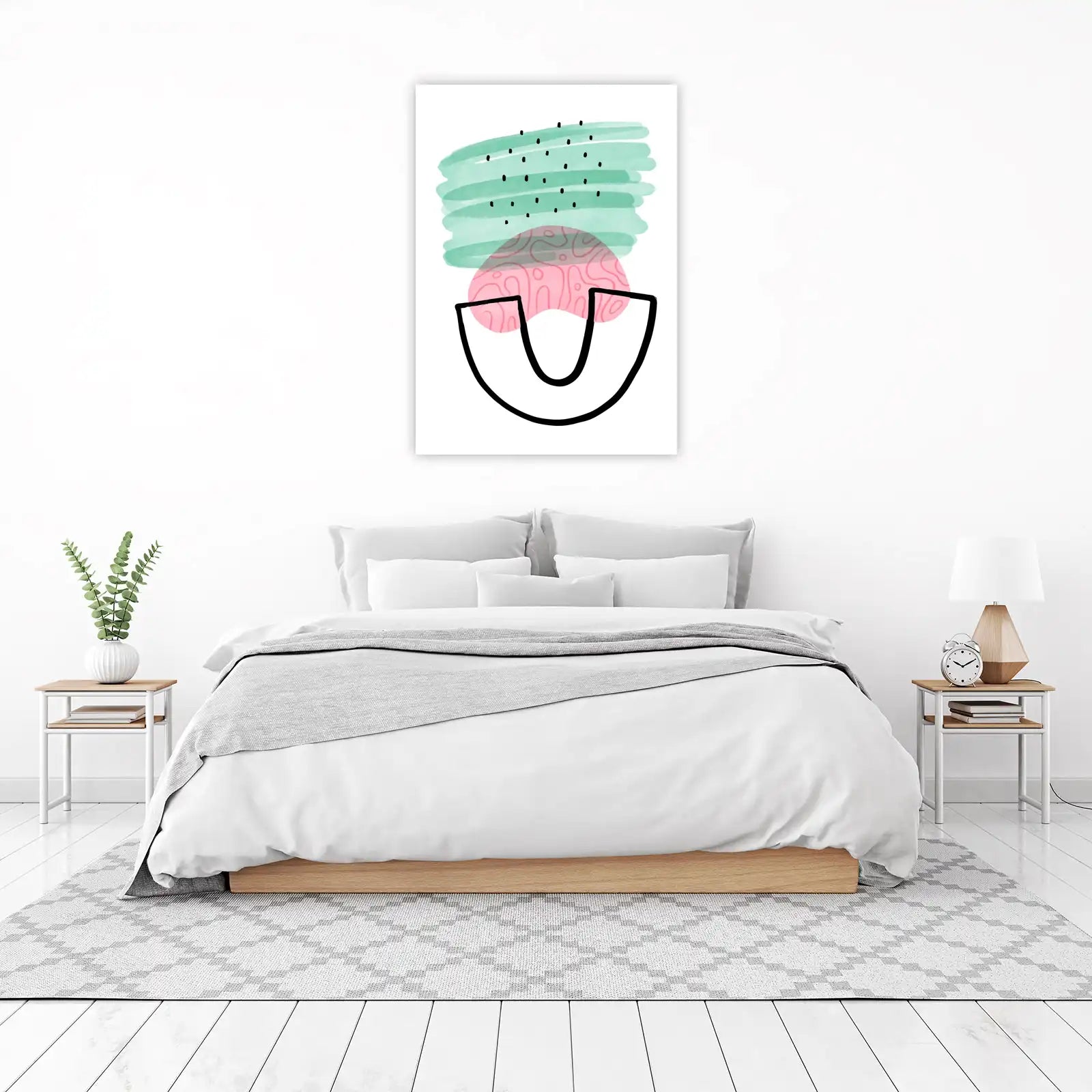 Abstract Boho Green & Pink Shapes Wall Art