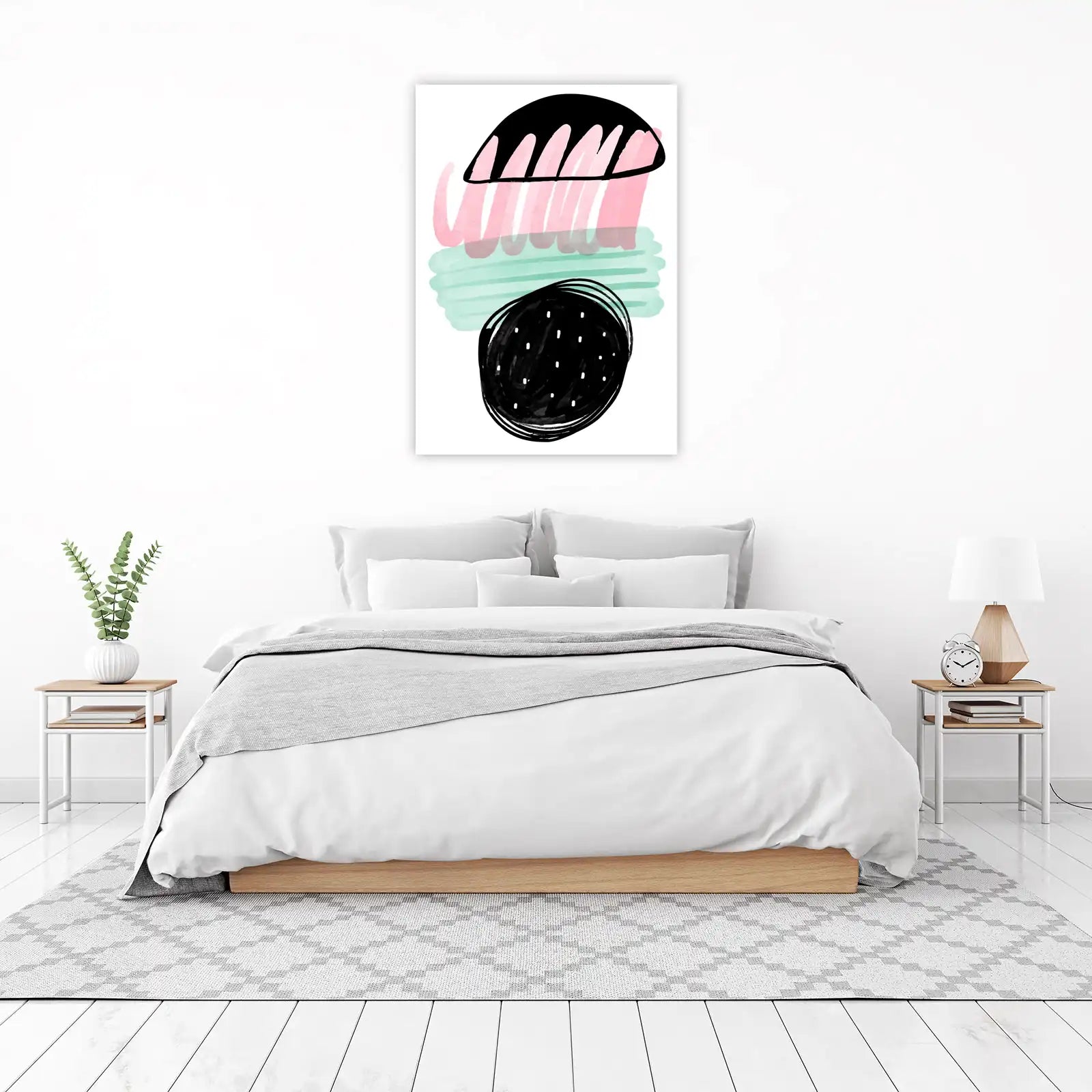 Modern Abstract Pink Mint Shapes Wall Art