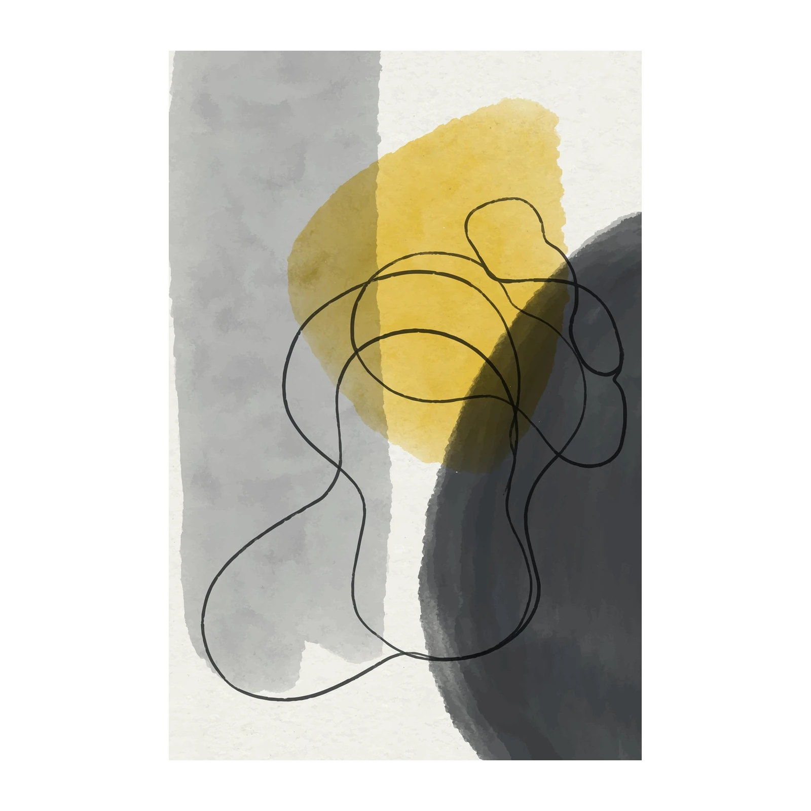 Abstract Mustard & Gray Organic Lines Wall Art