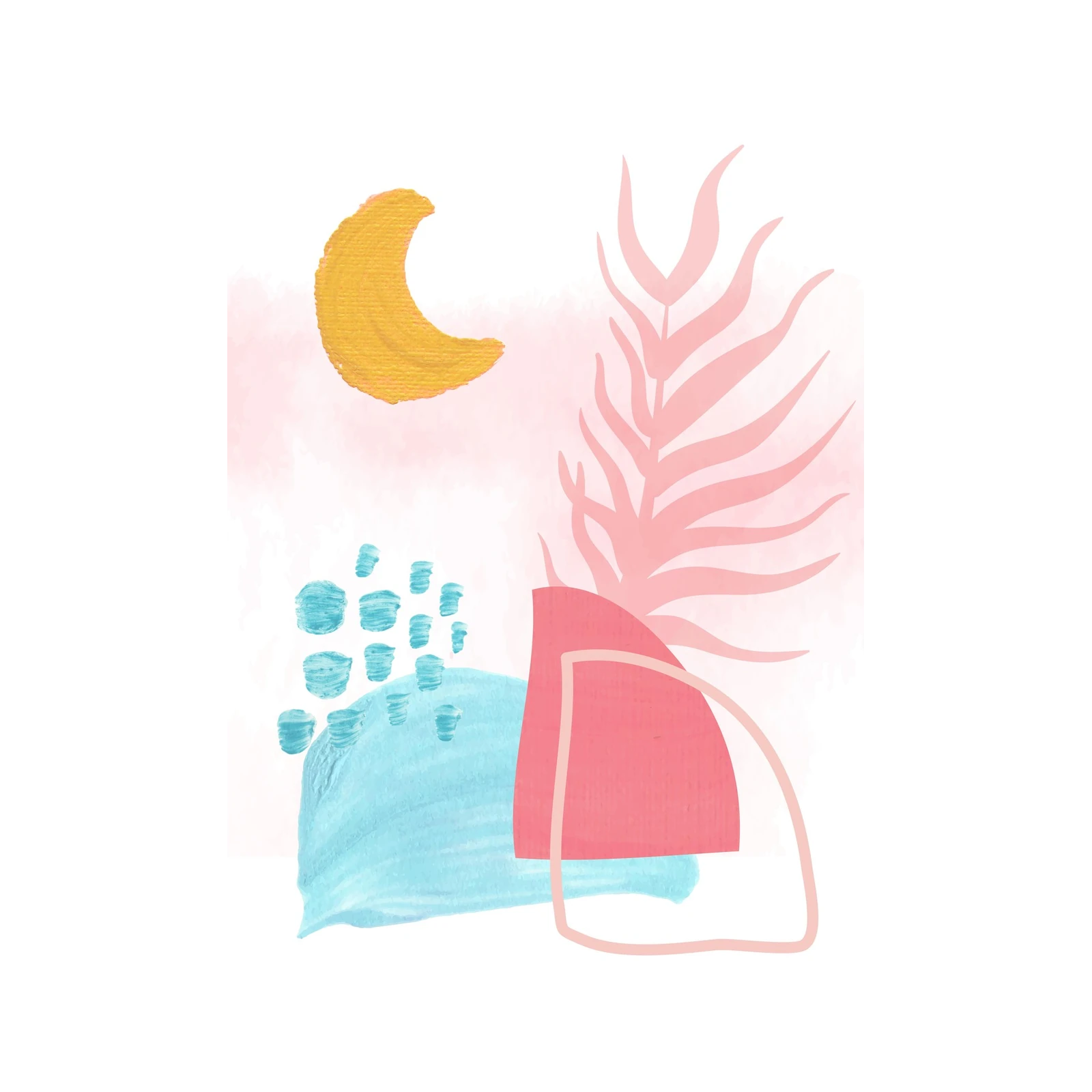 Boho Abstract Moon & Palm Leaf Wall Art